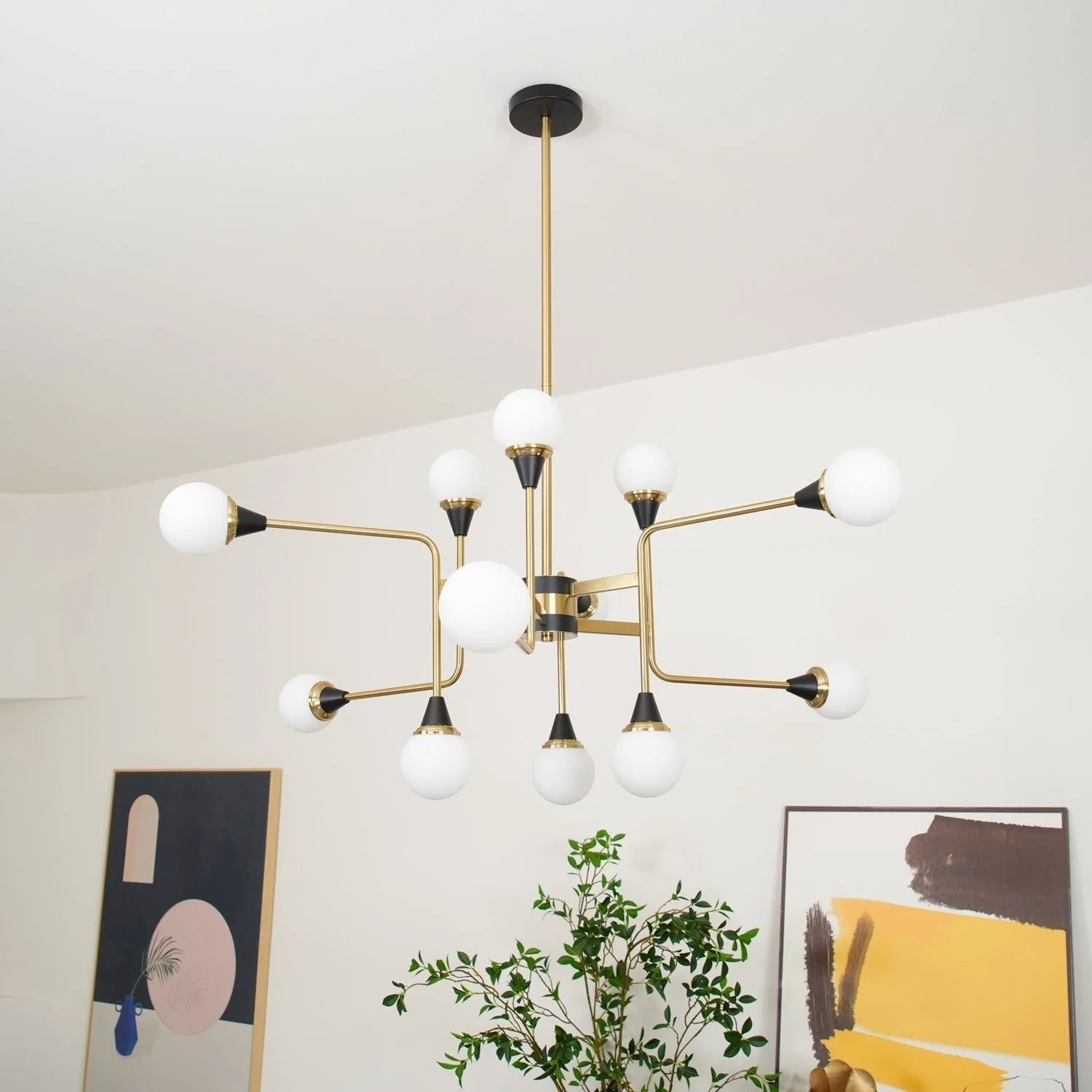 Lustra Chandelier Stilnovo Brass Black Glass - Image 4