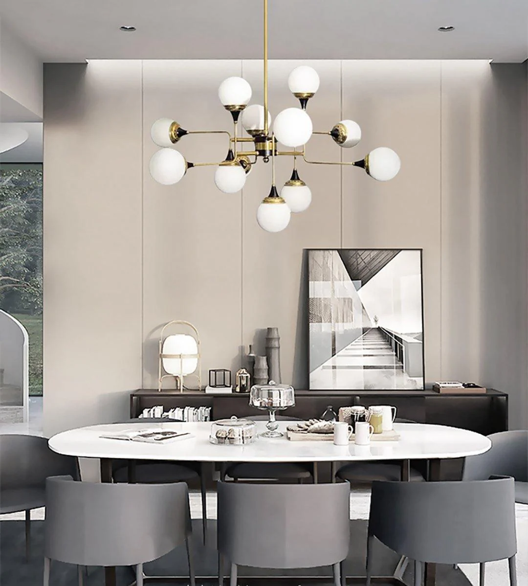 Lustra Chandelier Stilnovo Brass Black Glass - Image 6