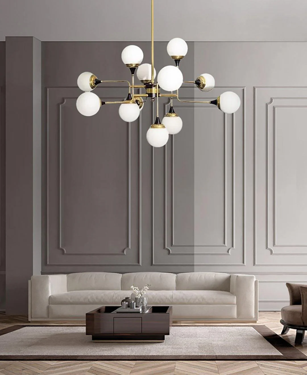 Lustra Chandelier Stilnovo Brass Black Glass - Image 7
