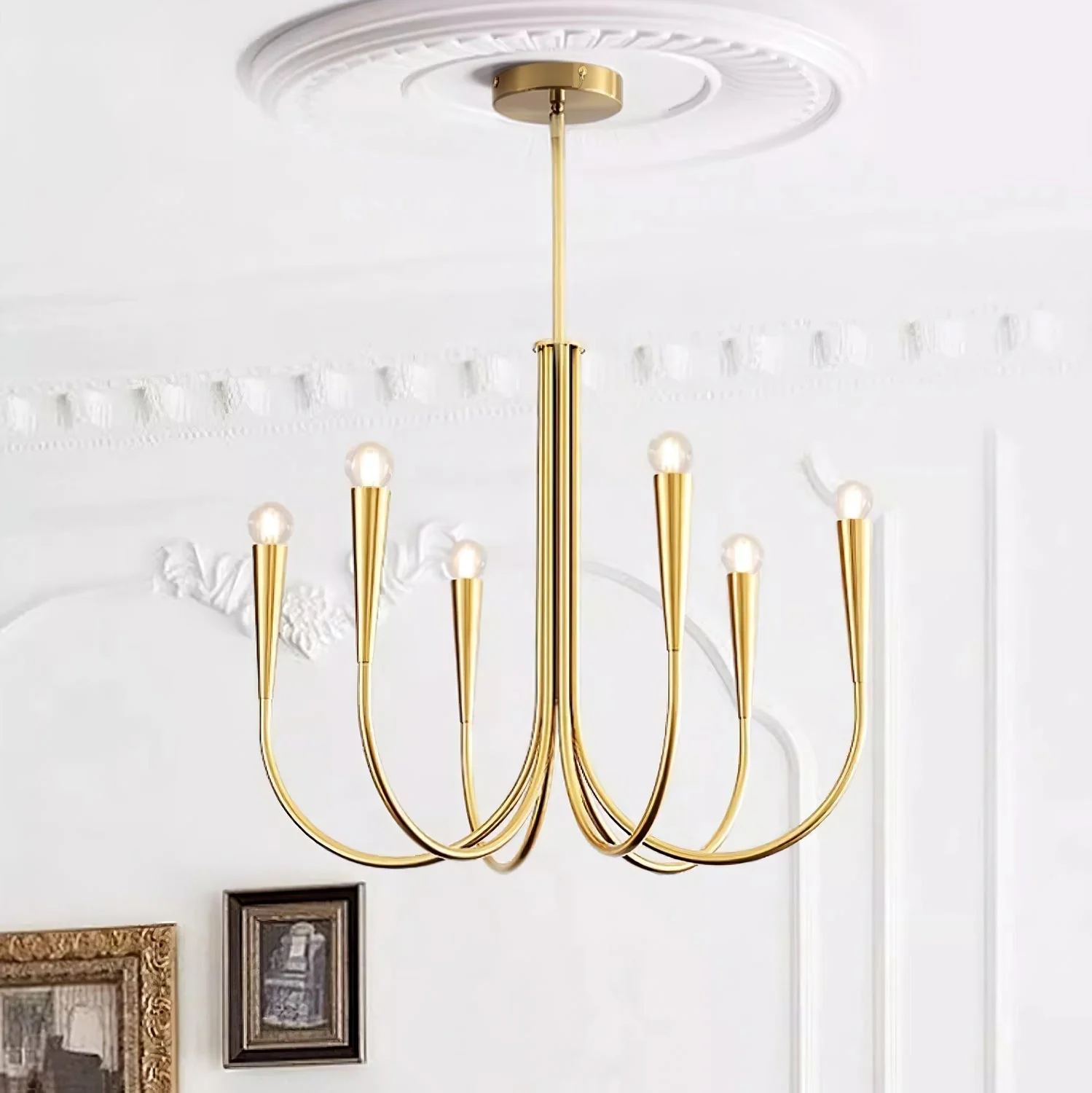 Lustra Chandelier Swoop Arm Brass Minimalist - Image 12