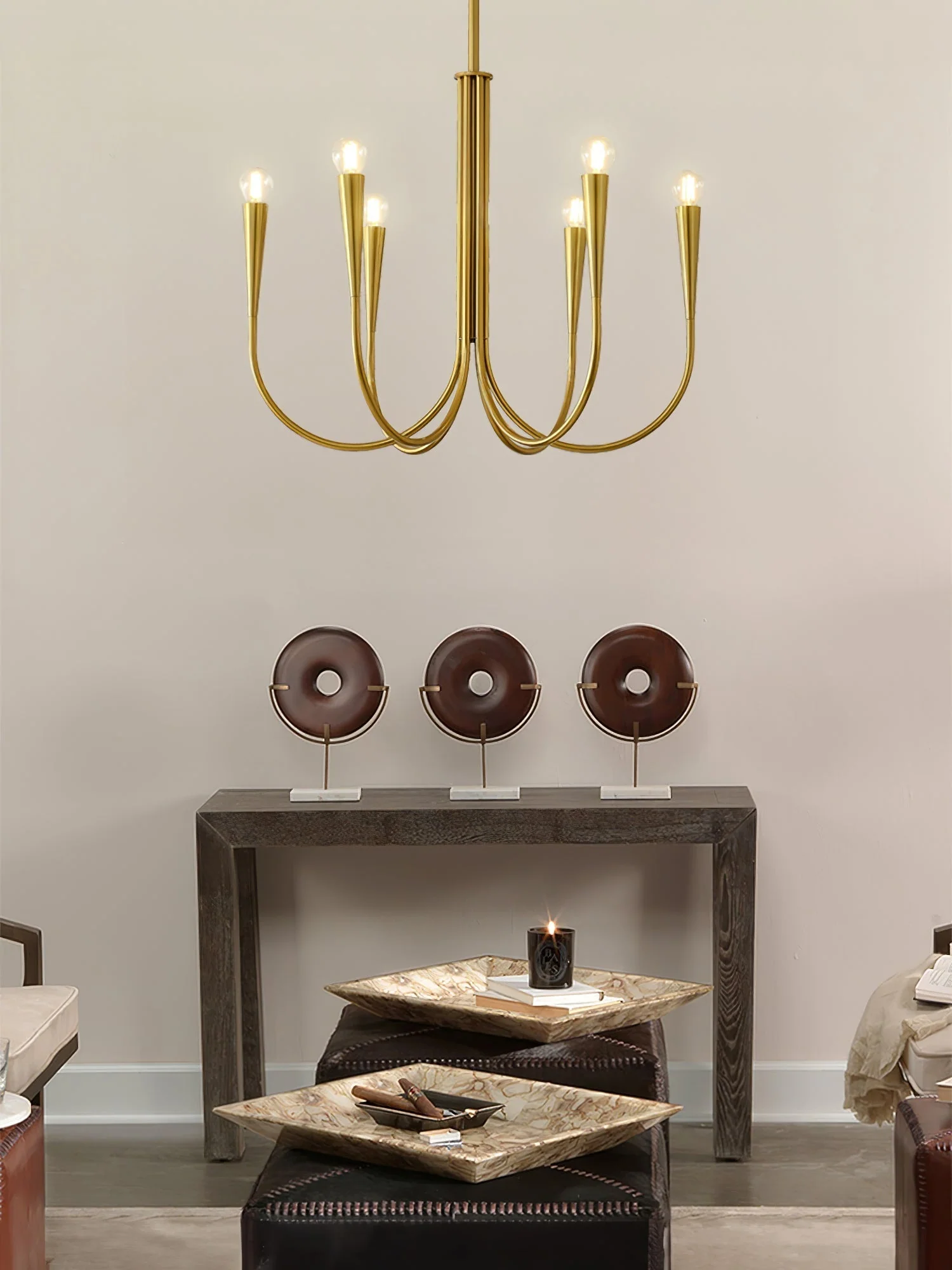 Lustra Chandelier Swoop Arm Brass Minimalist - Image 14