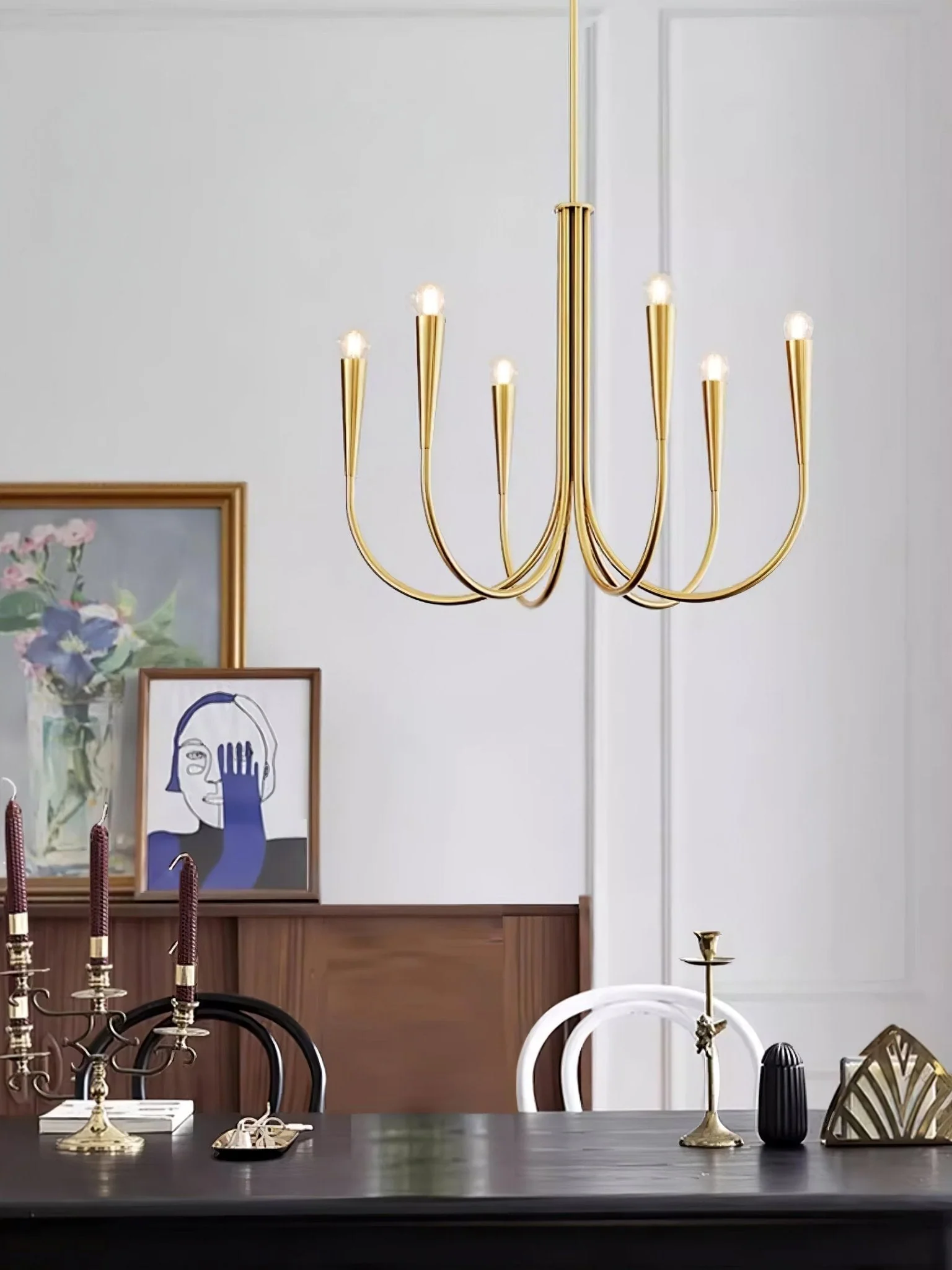 Lustra Chandelier Swoop Arm Brass Minimalist - Image 16