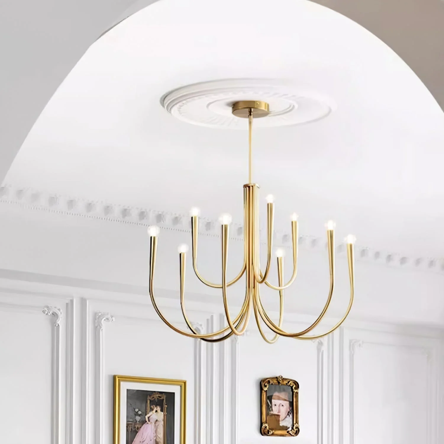 Lustra Chandelier Swoop Arm Brass Minimalist - Image 20