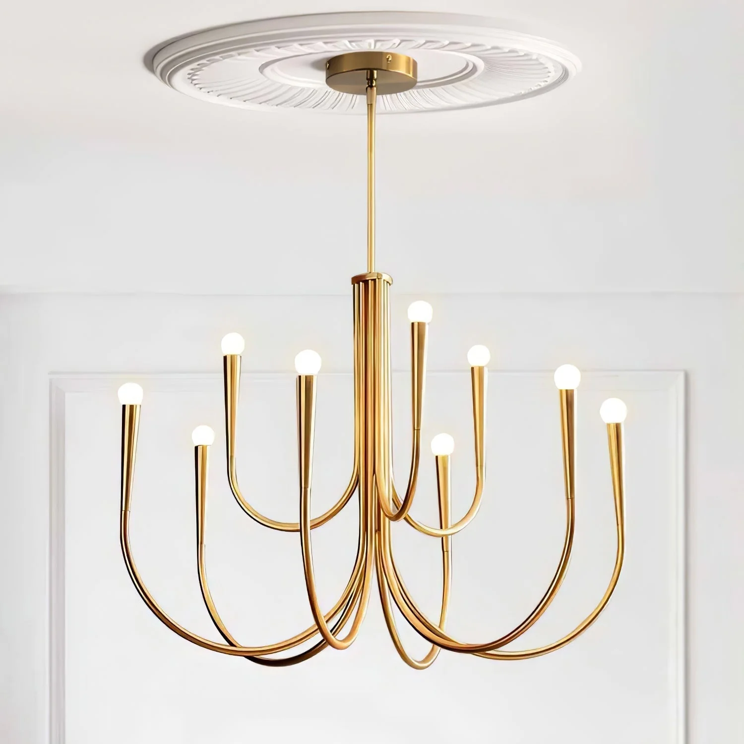 Lustra Chandelier Swoop Arm Brass Minimalist - Image 23