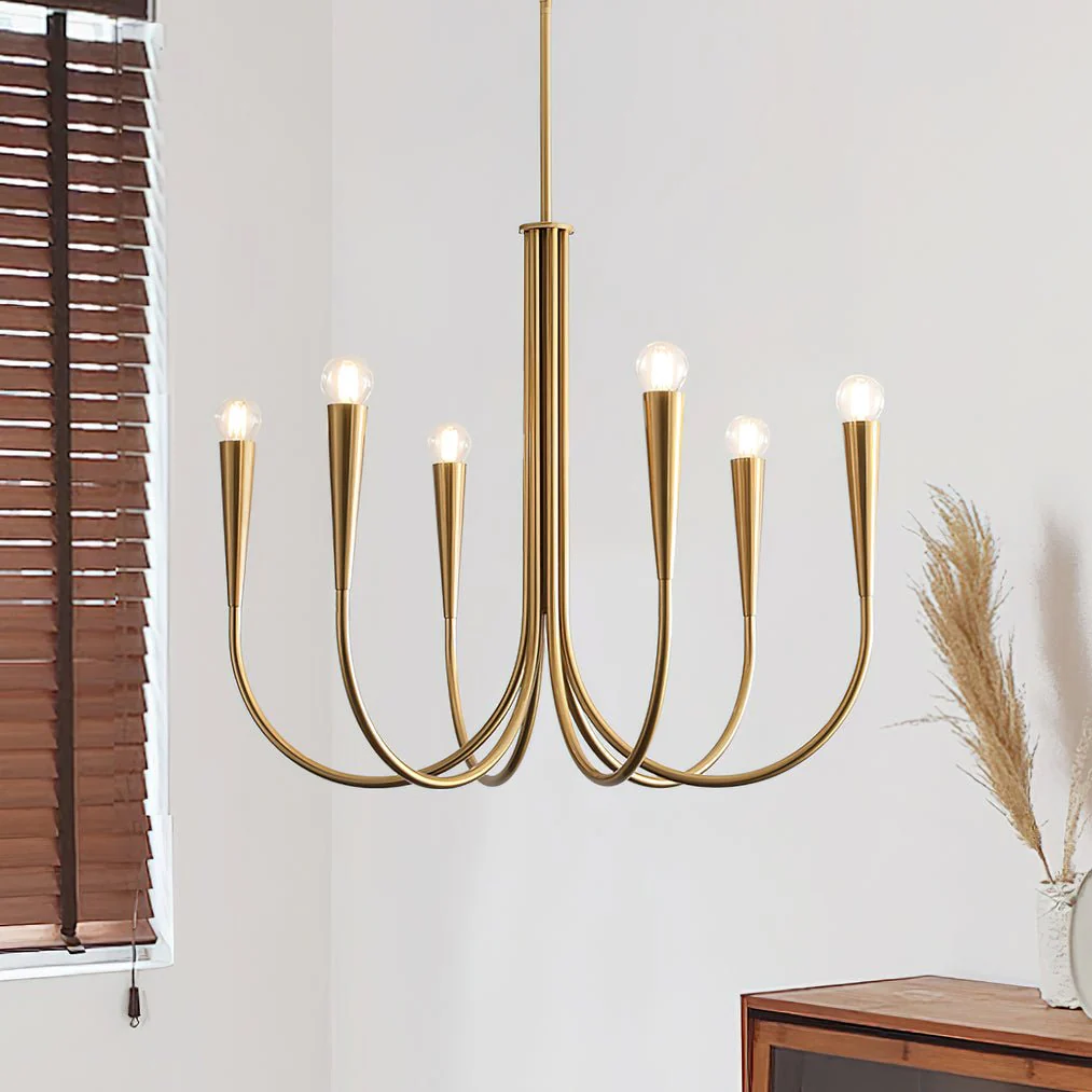Lustra Chandelier Swoop Arm Brass Minimalist - Image 32