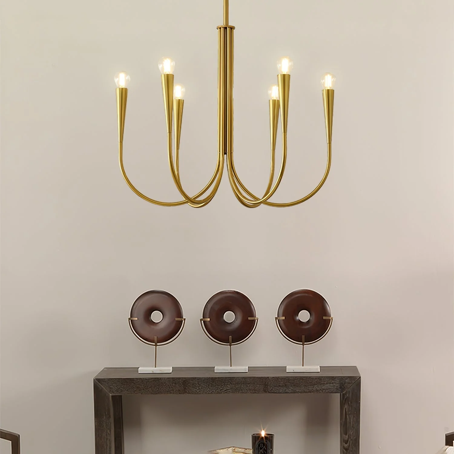 Lustra Chandelier Swoop Arm Brass Minimalist - Image 33