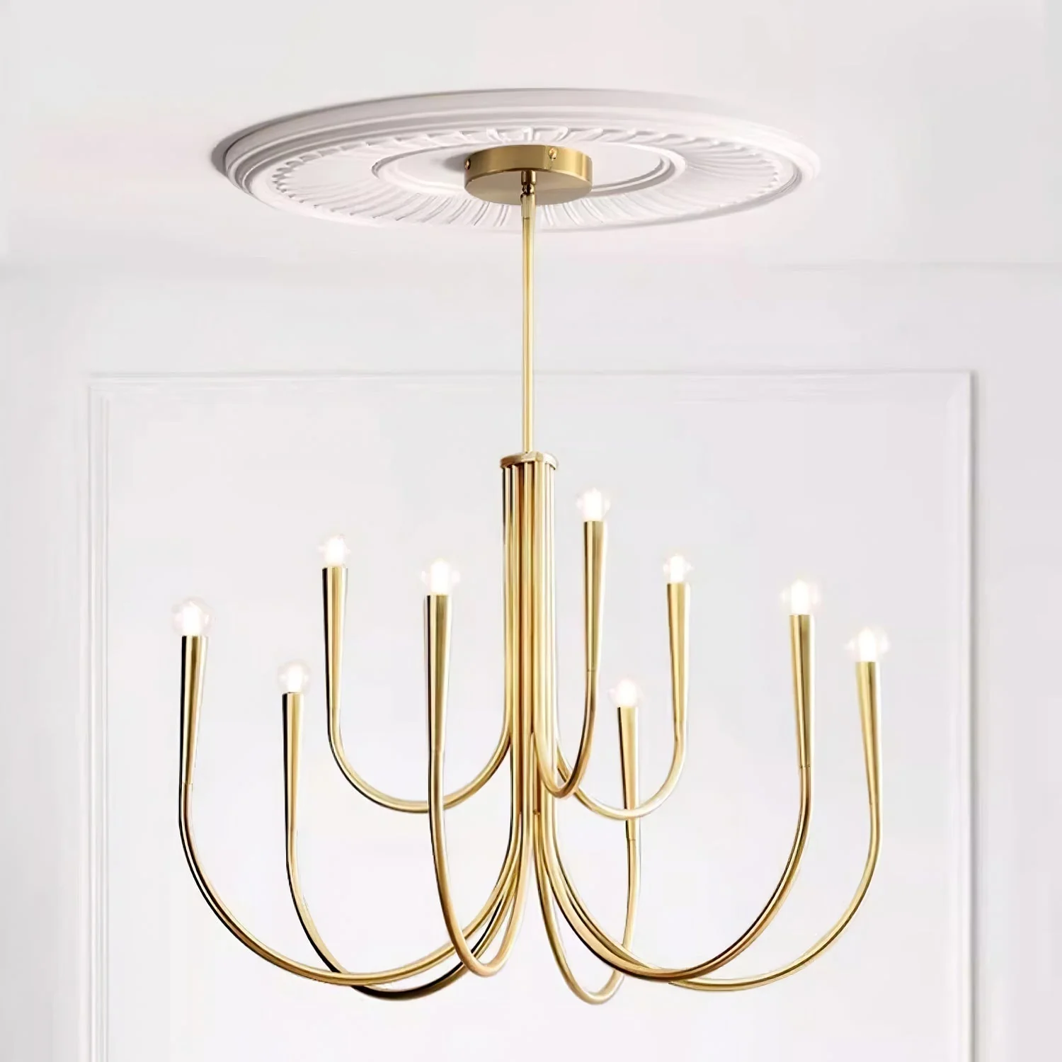 Lustra Chandelier Swoop Arm Brass Minimalist - Image 37