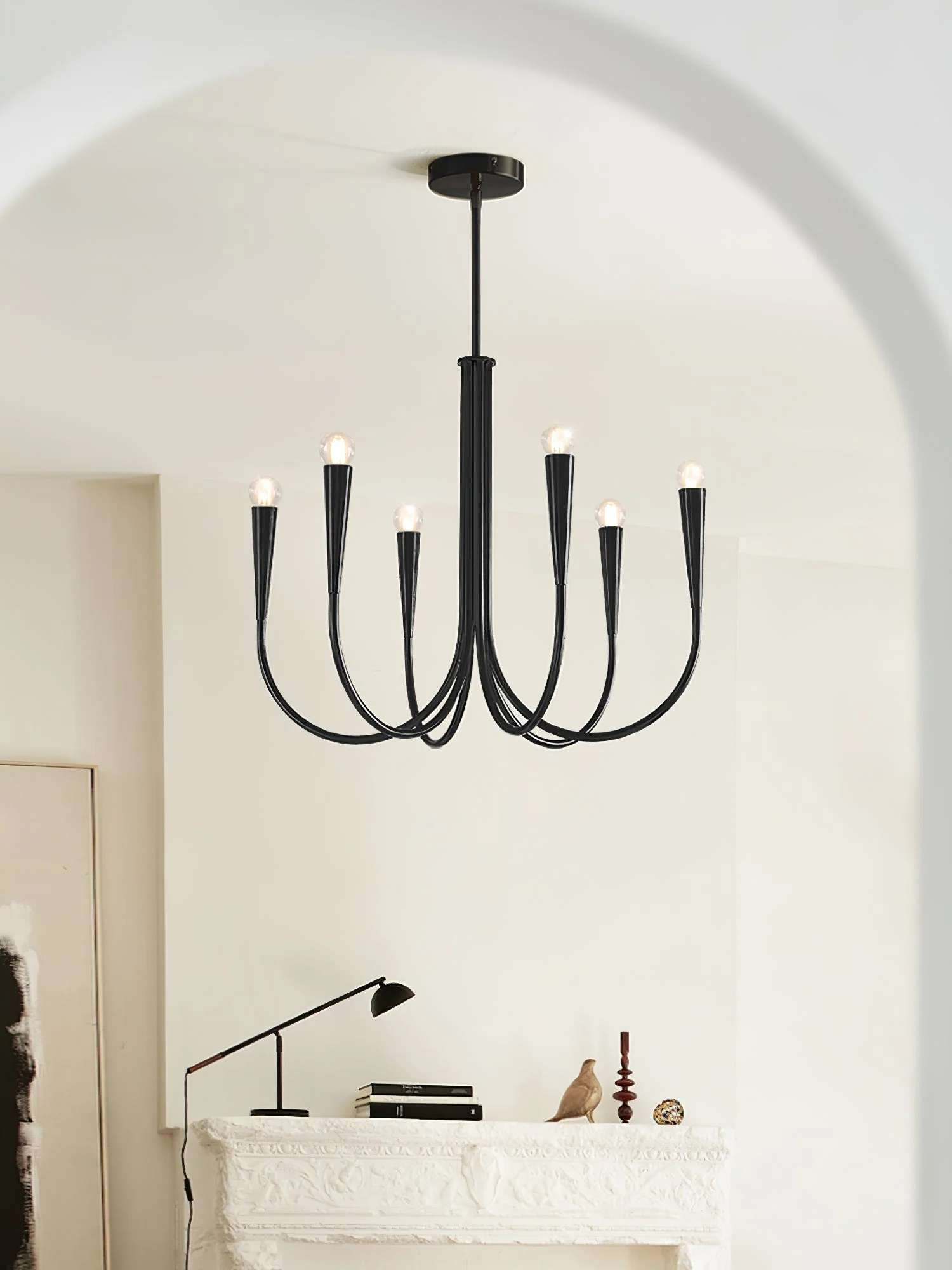 Lustra Chandelier Swoop Arm Brass Minimalist - Image 39