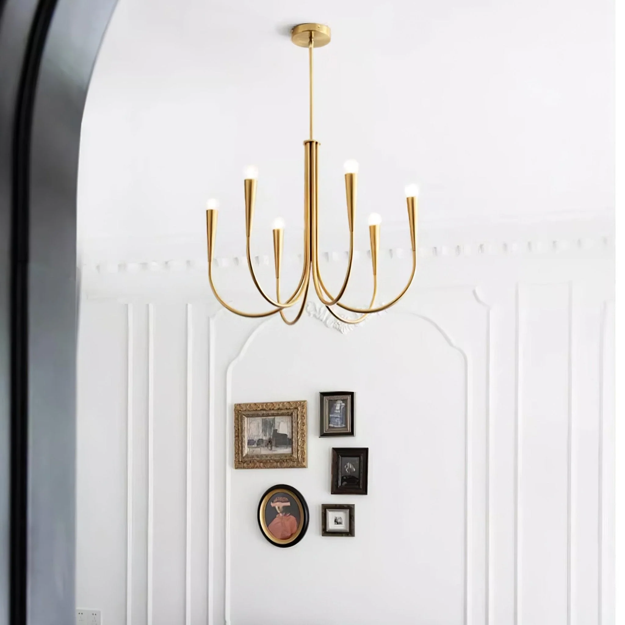 Lustra Chandelier Swoop Arm Brass Minimalist - Image 4