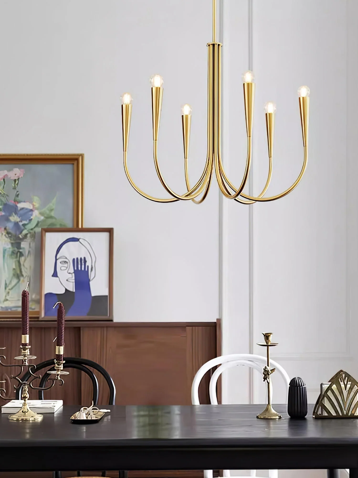 Lustra Chandelier Swoop Arm Brass Minimalist - Image 41