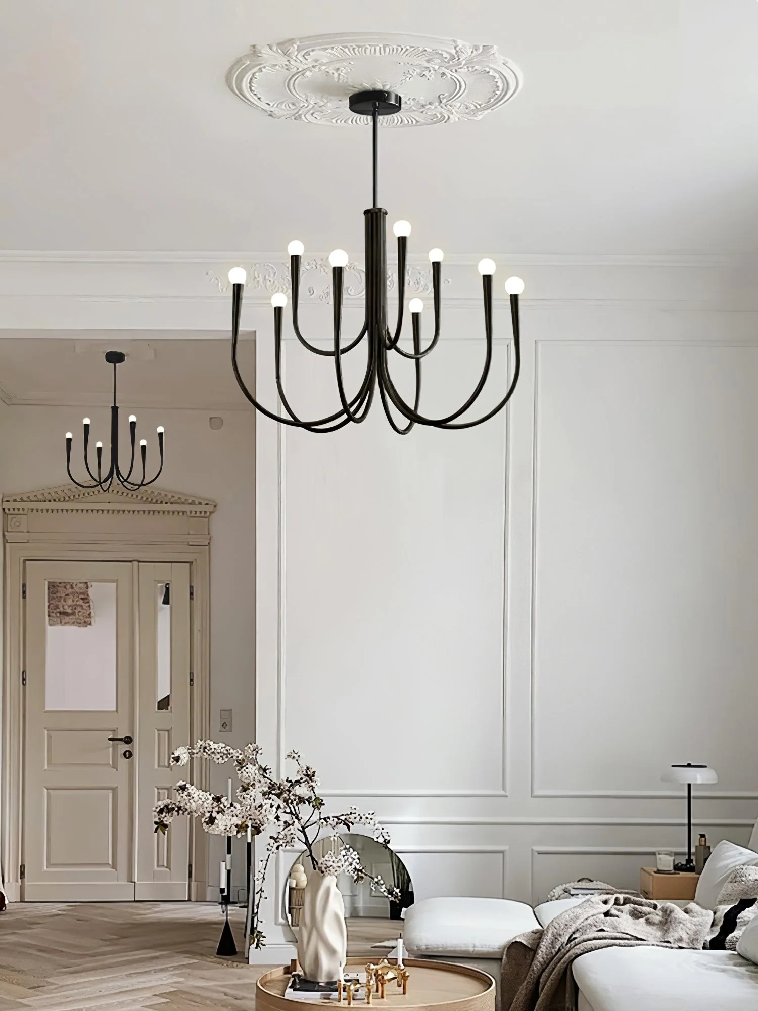 Lustra Chandelier Swoop Arm Brass Minimalist - Image 42
