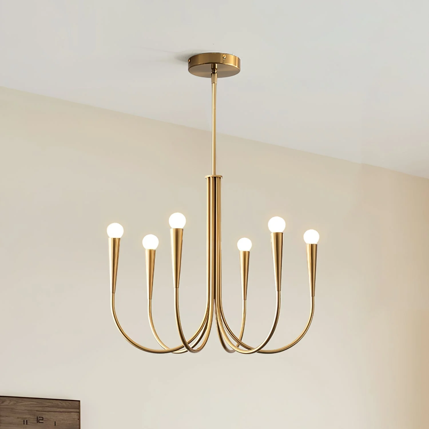 Lustra Chandelier Swoop Arm Brass Minimalist - Image 6