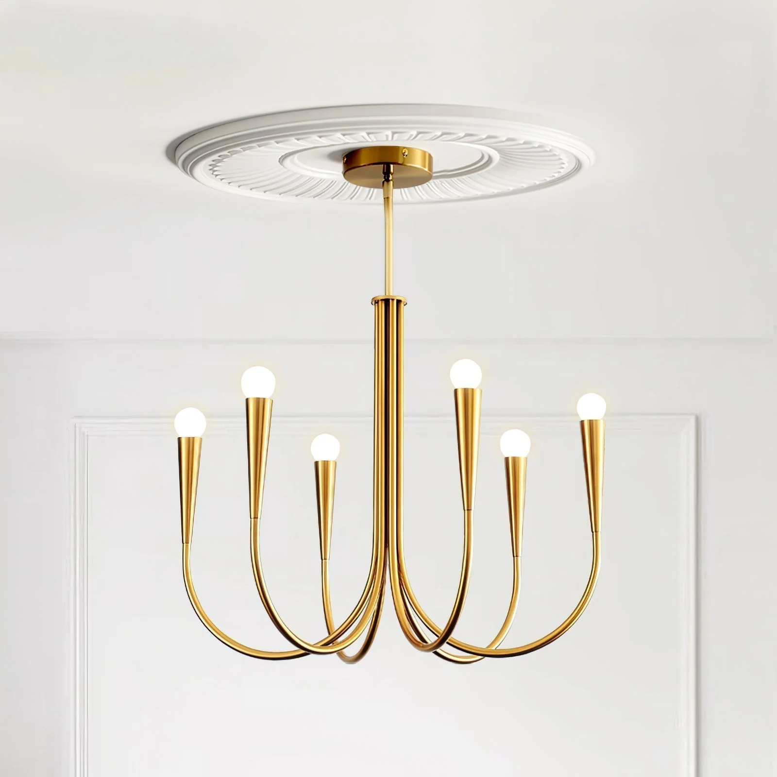 Lustra Chandelier Swoop Arm Brass Minimalist - Image 7