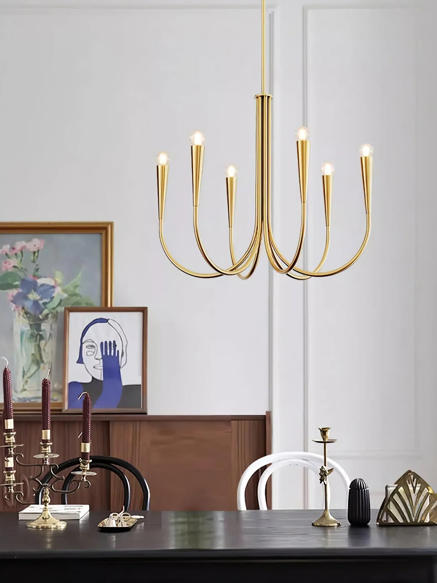 Lustra Chandelier Swoop Arm Brass Minimalist - Image 8