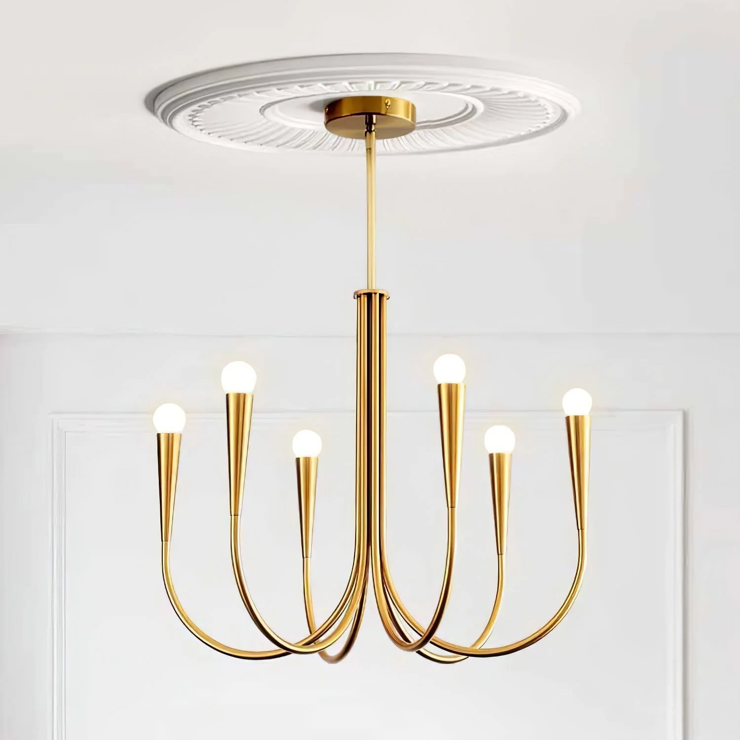 Lustra Chandelier Swoop Arm Brass Minimalist - Image 9