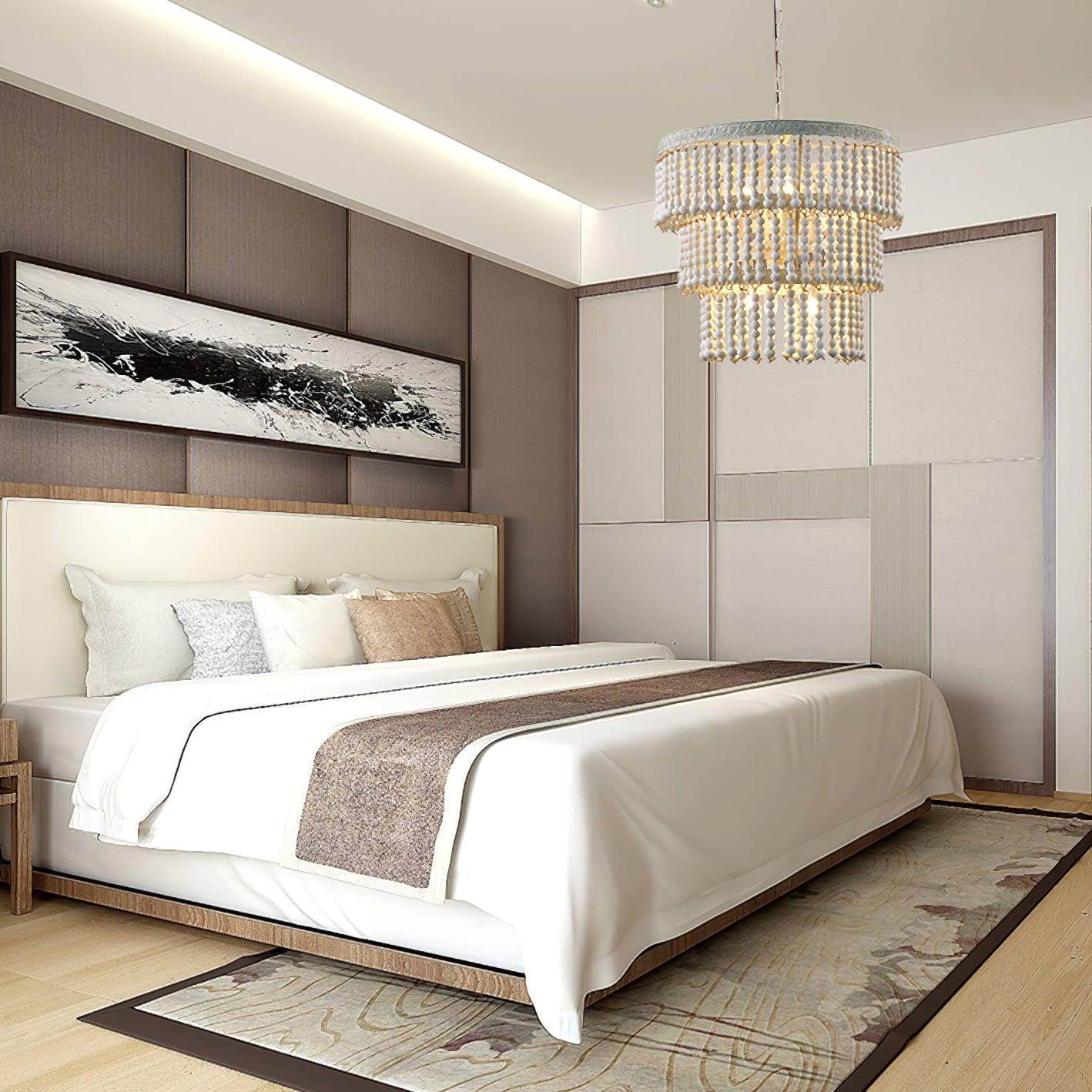 Lustra Chandelier Three Tiered Wood Beaded - Image 12