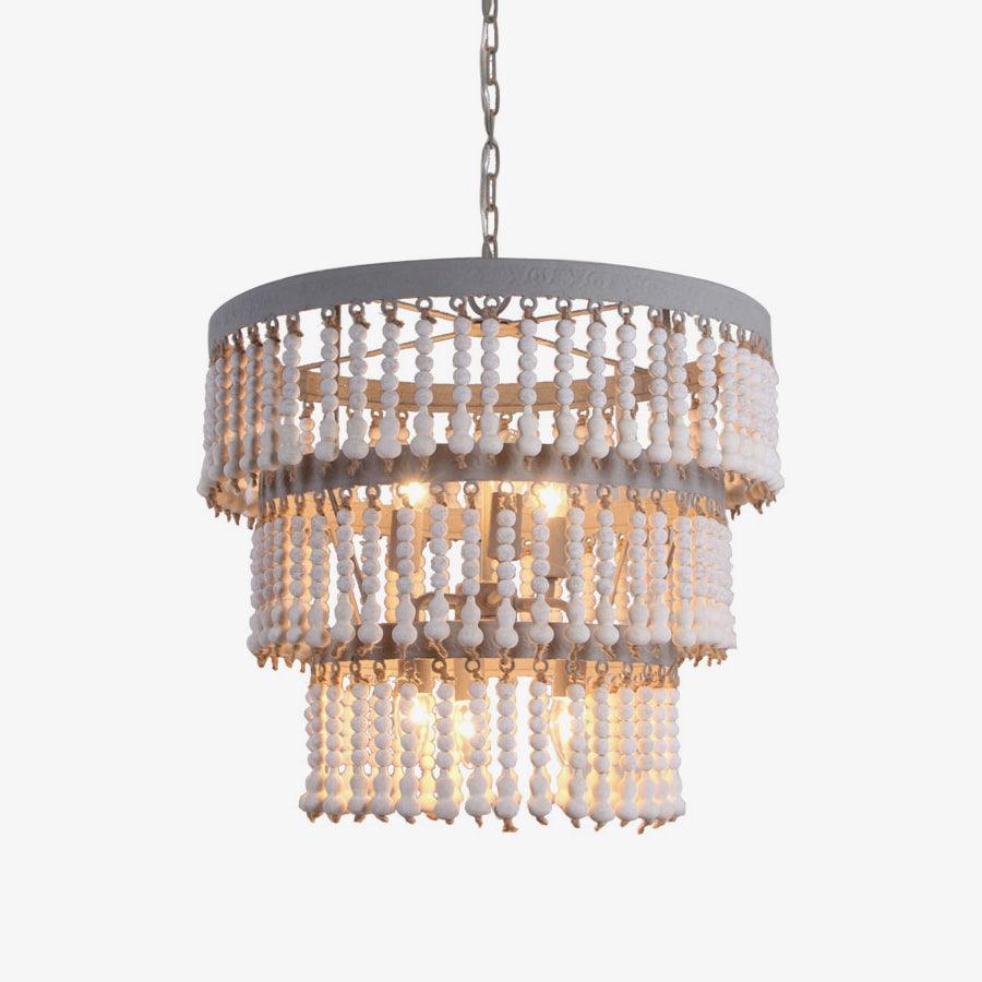 Lustra Chandelier Three Tiered Wood Beaded - Image 13