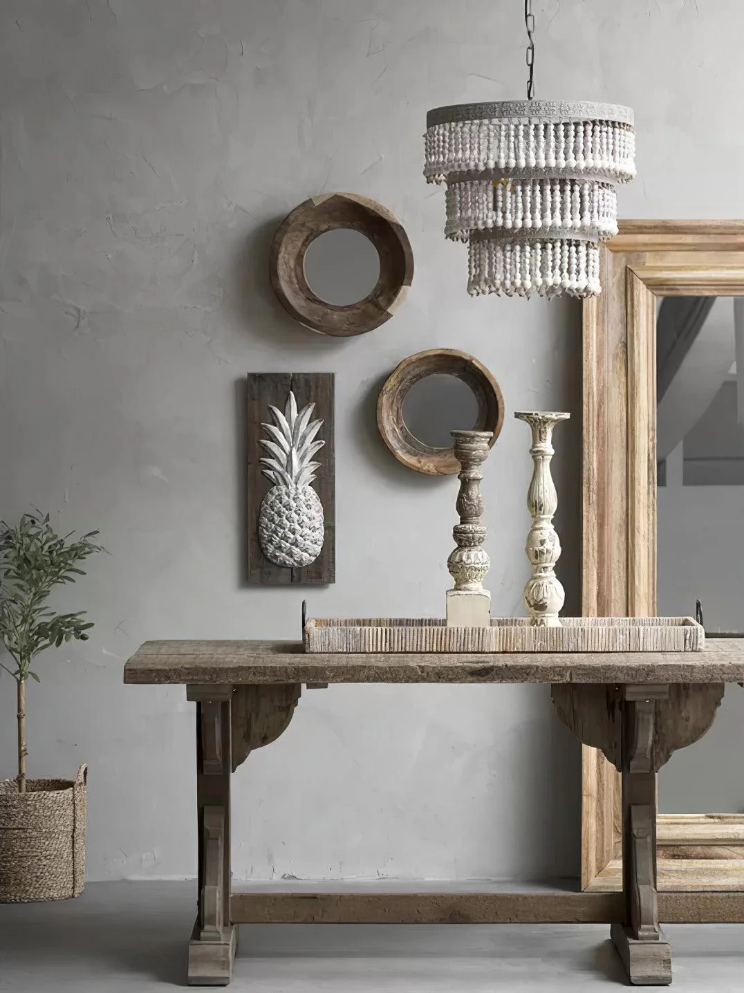 Lustra Chandelier Three Tiered Wood Beaded - Image 7