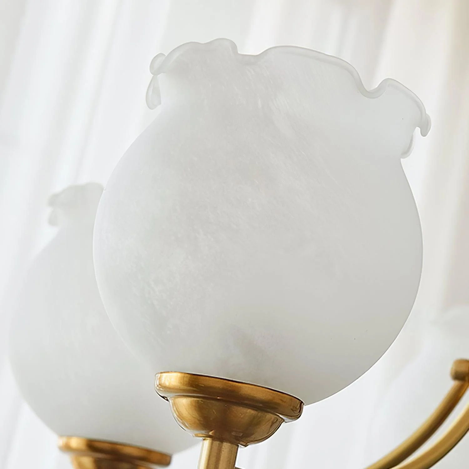 Lustra Chandelier Tulip Glass Wood Brass Vintage - Image 20