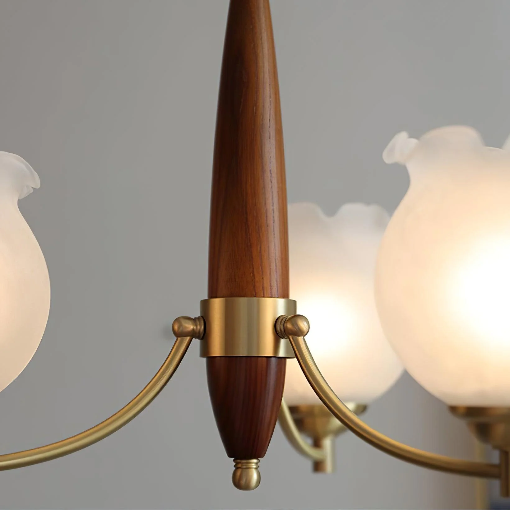Lustra Chandelier Tulip Glass Wood Brass Vintage - Image 22