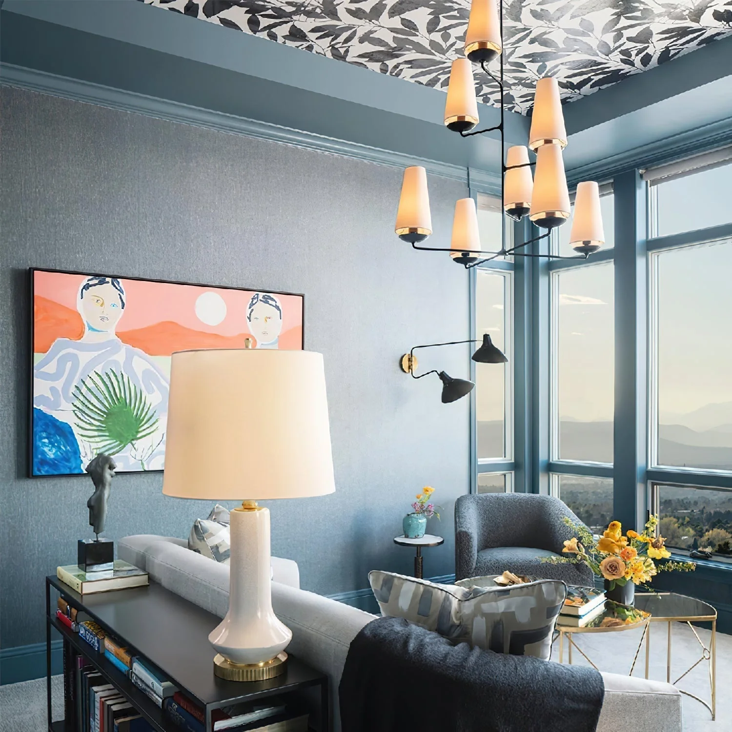 Lustra Chandelier Vertical Copper Linen - Image 30