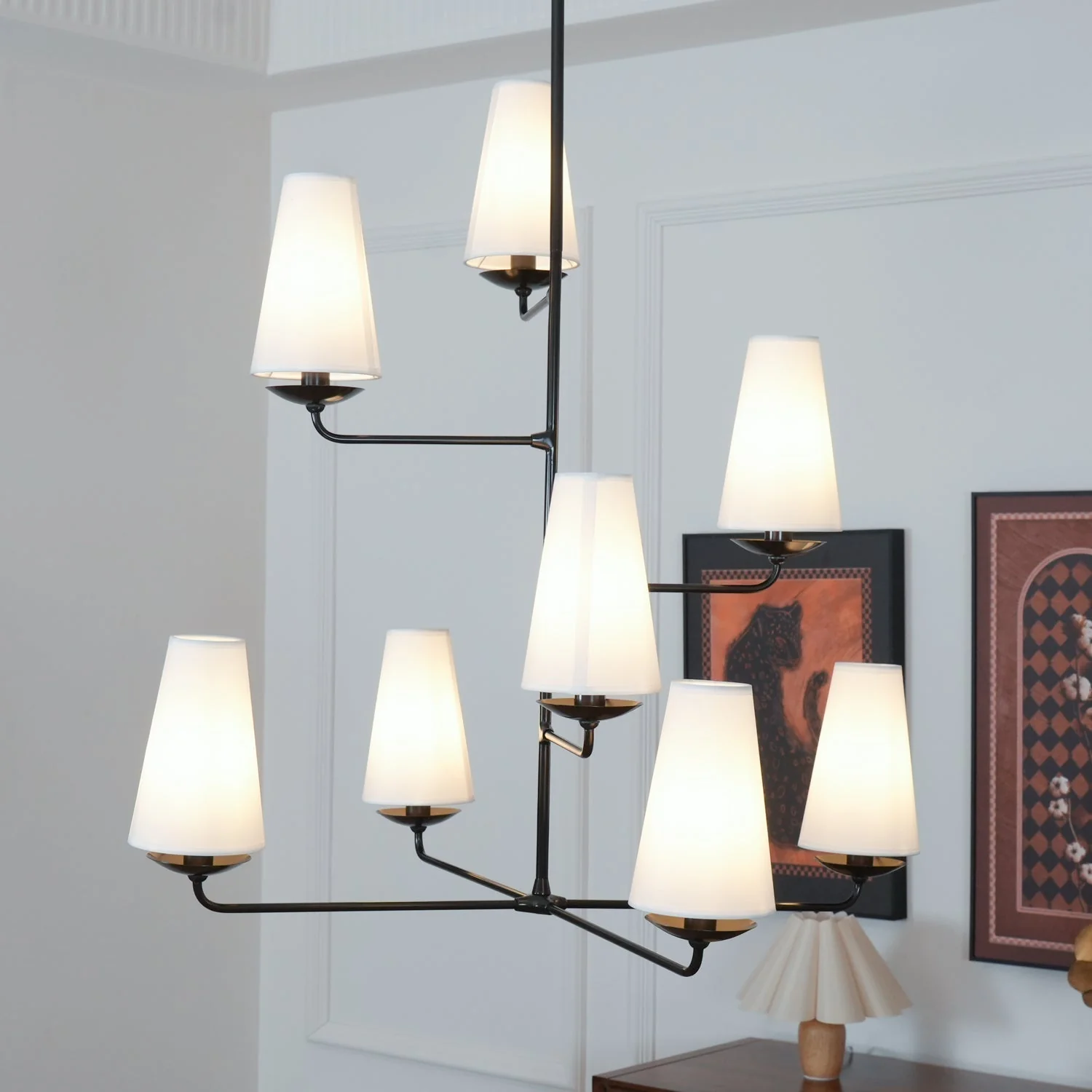 Lustra Chandelier Vertical Copper Linen - Image 6