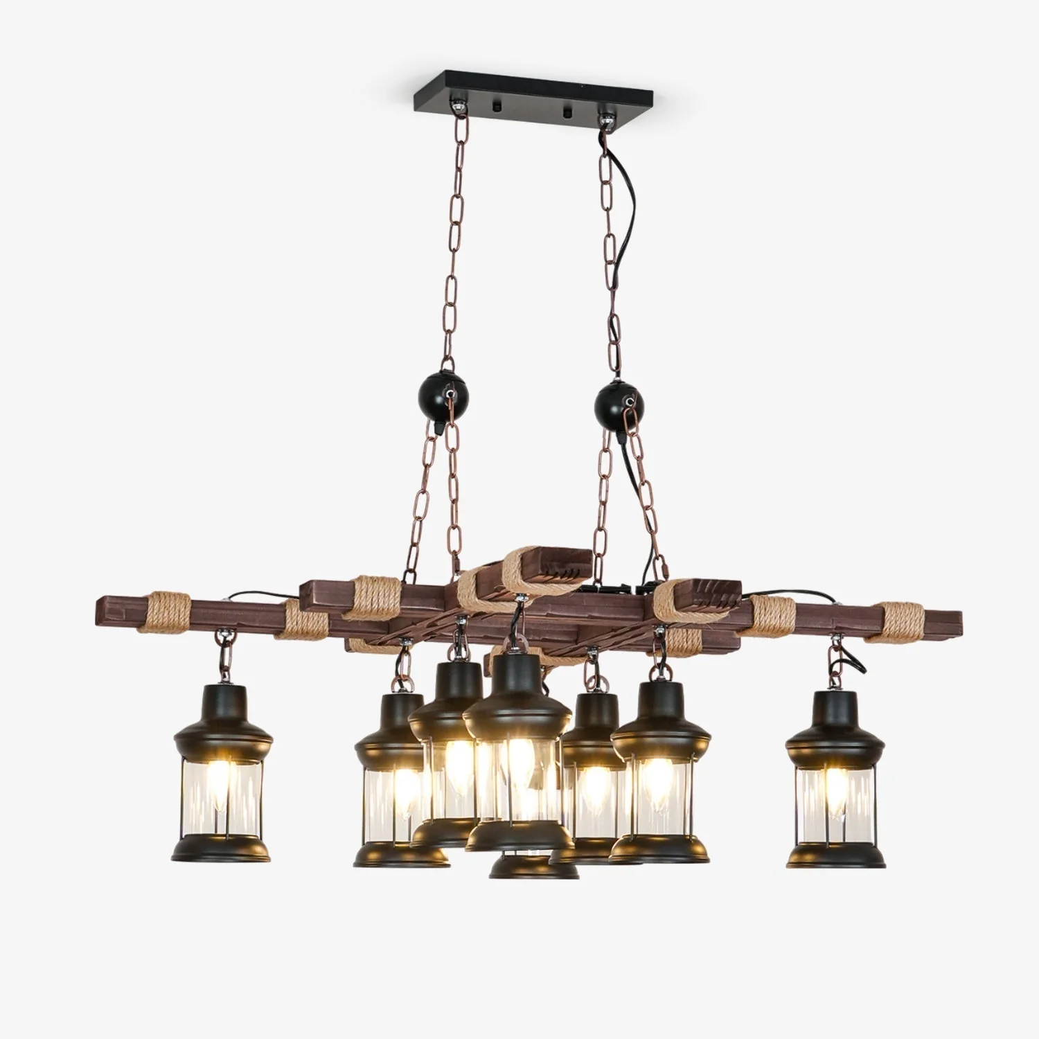 Lustra Chandelier Vintage Wood Glass Retro