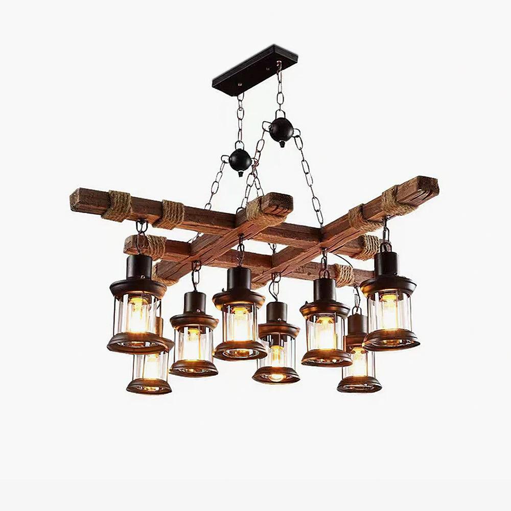 Lustra Chandelier Vintage Wood Glass Retro - Image 11