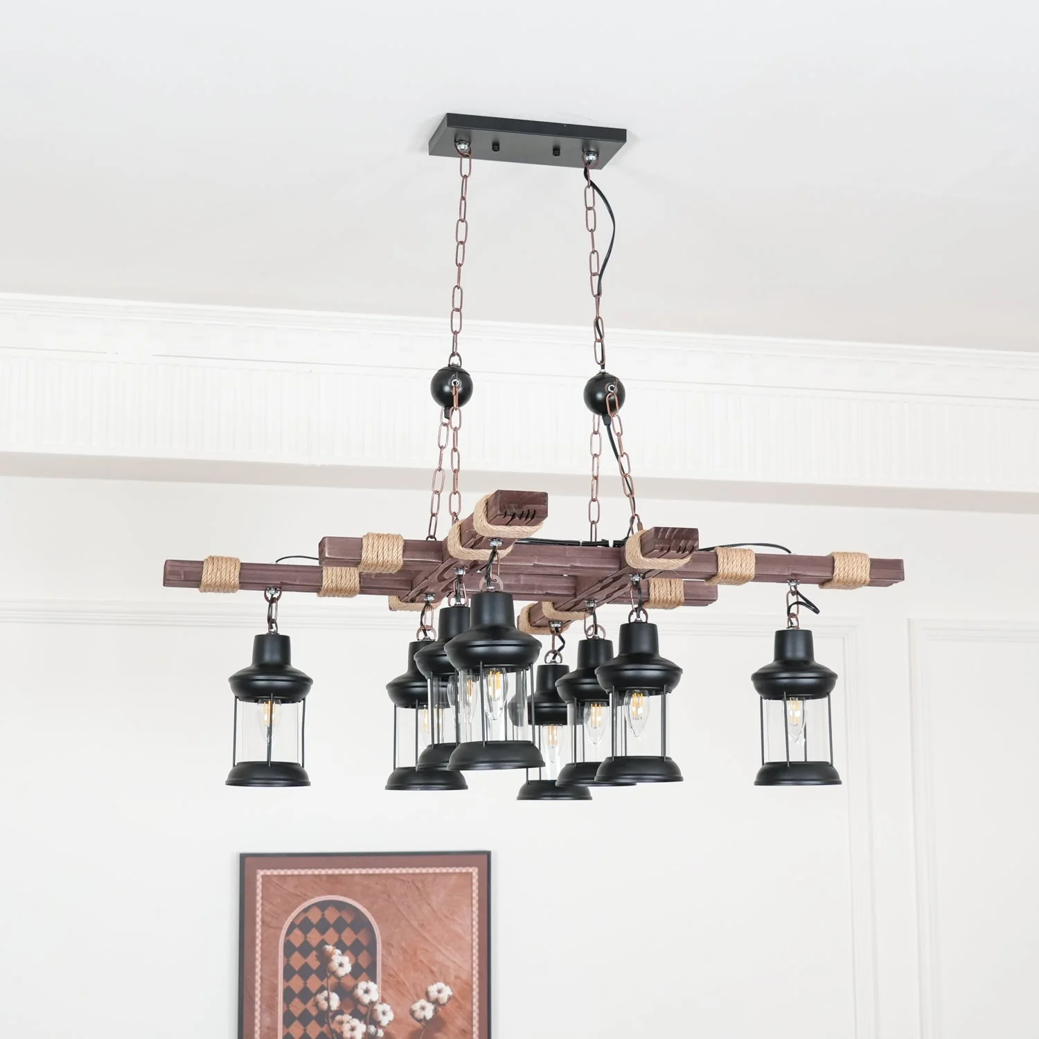 Lustra Chandelier Vintage Wood Glass Retro - Image 12