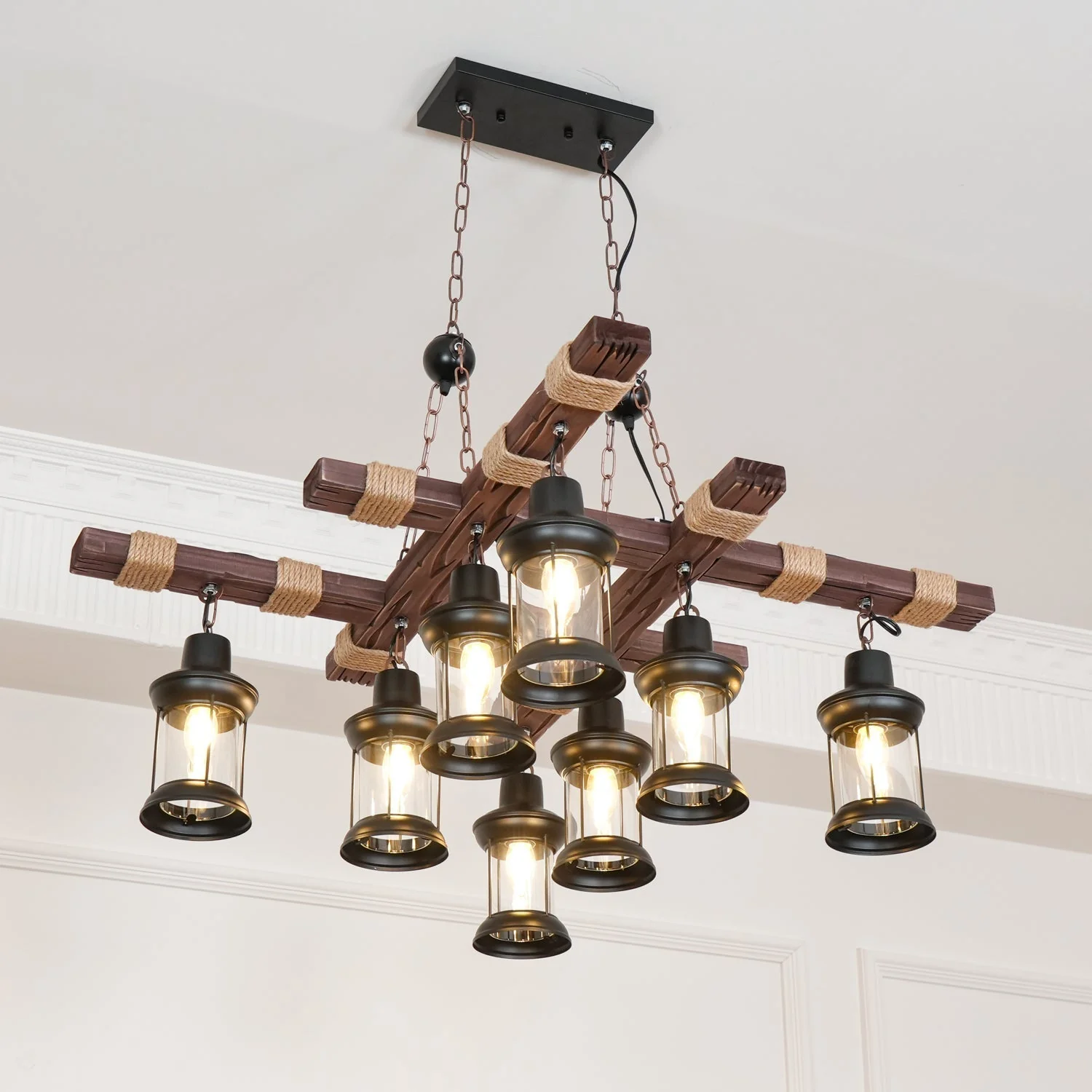 Lustra Chandelier Vintage Wood Glass Retro - Image 16