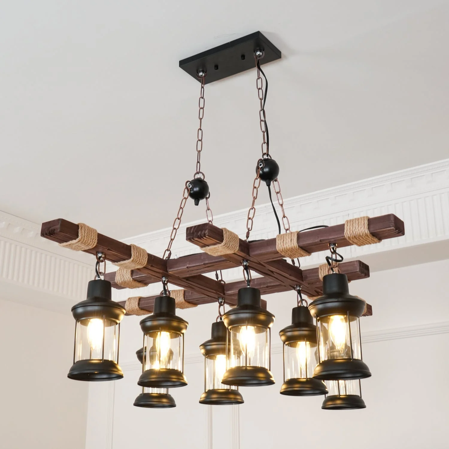 Lustra Chandelier Vintage Wood Glass Retro - Image 17