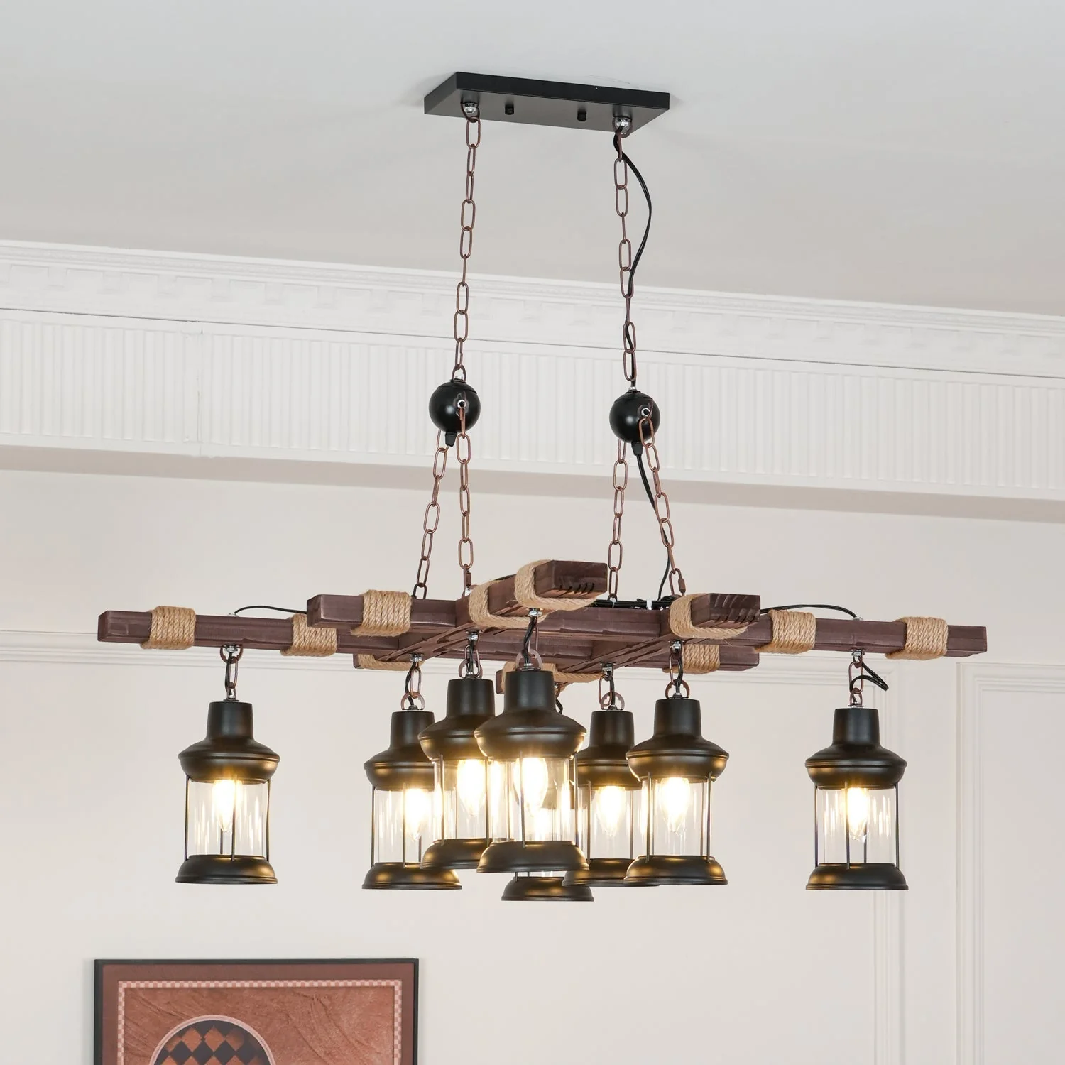 Lustra Chandelier Vintage Wood Glass Retro - Image 18