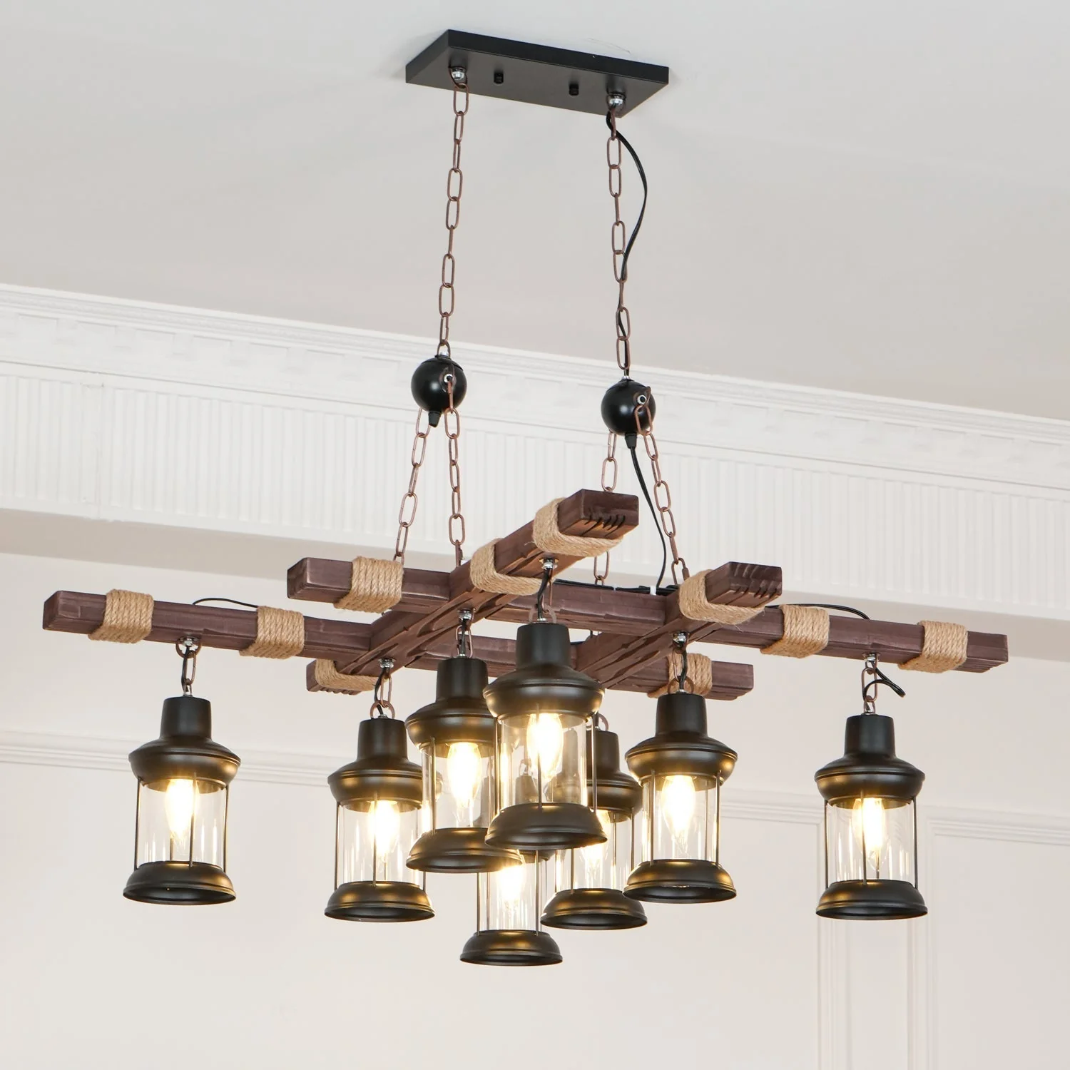 Lustra Chandelier Vintage Wood Glass Retro - Image 20