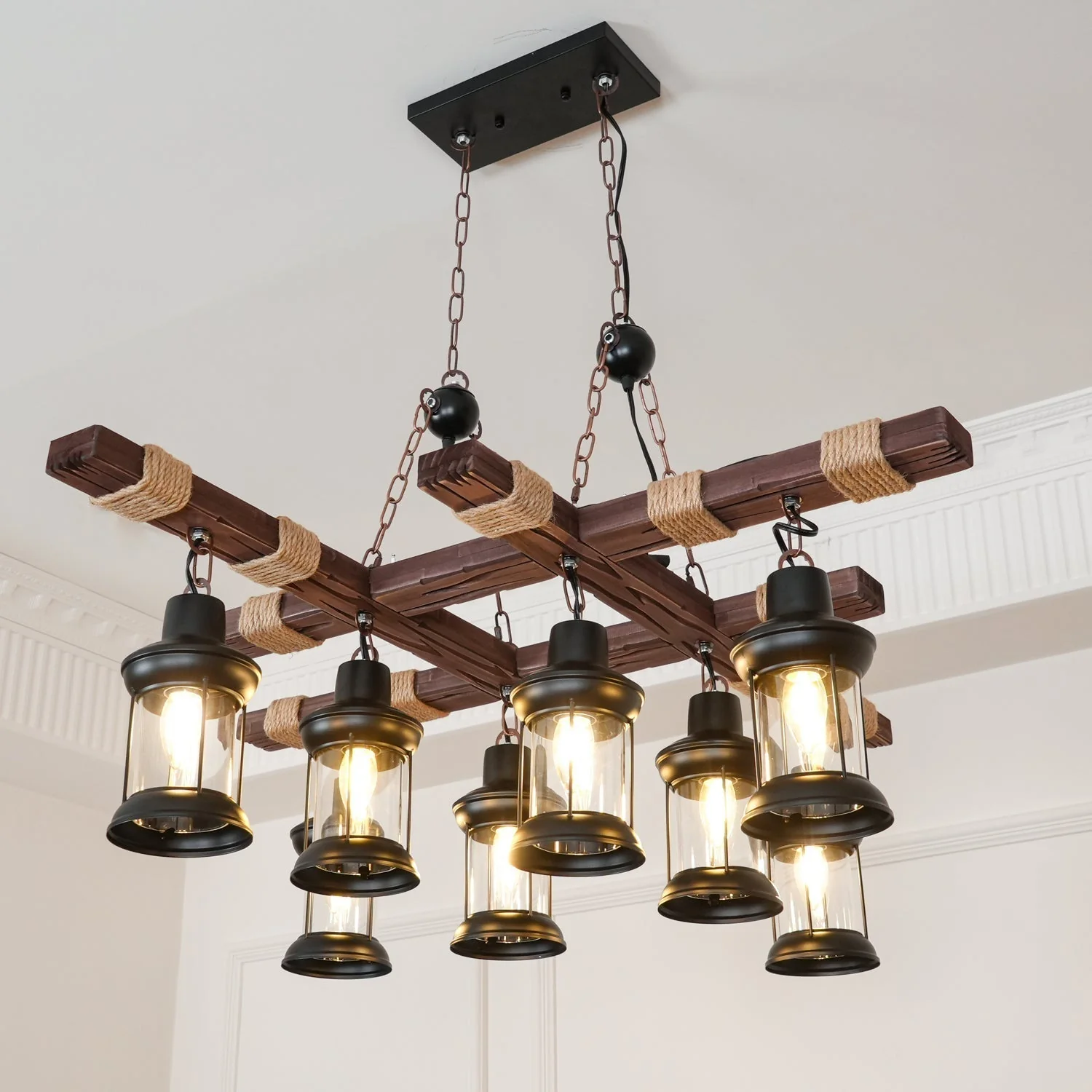 Lustra Chandelier Vintage Wood Glass Retro - Image 21