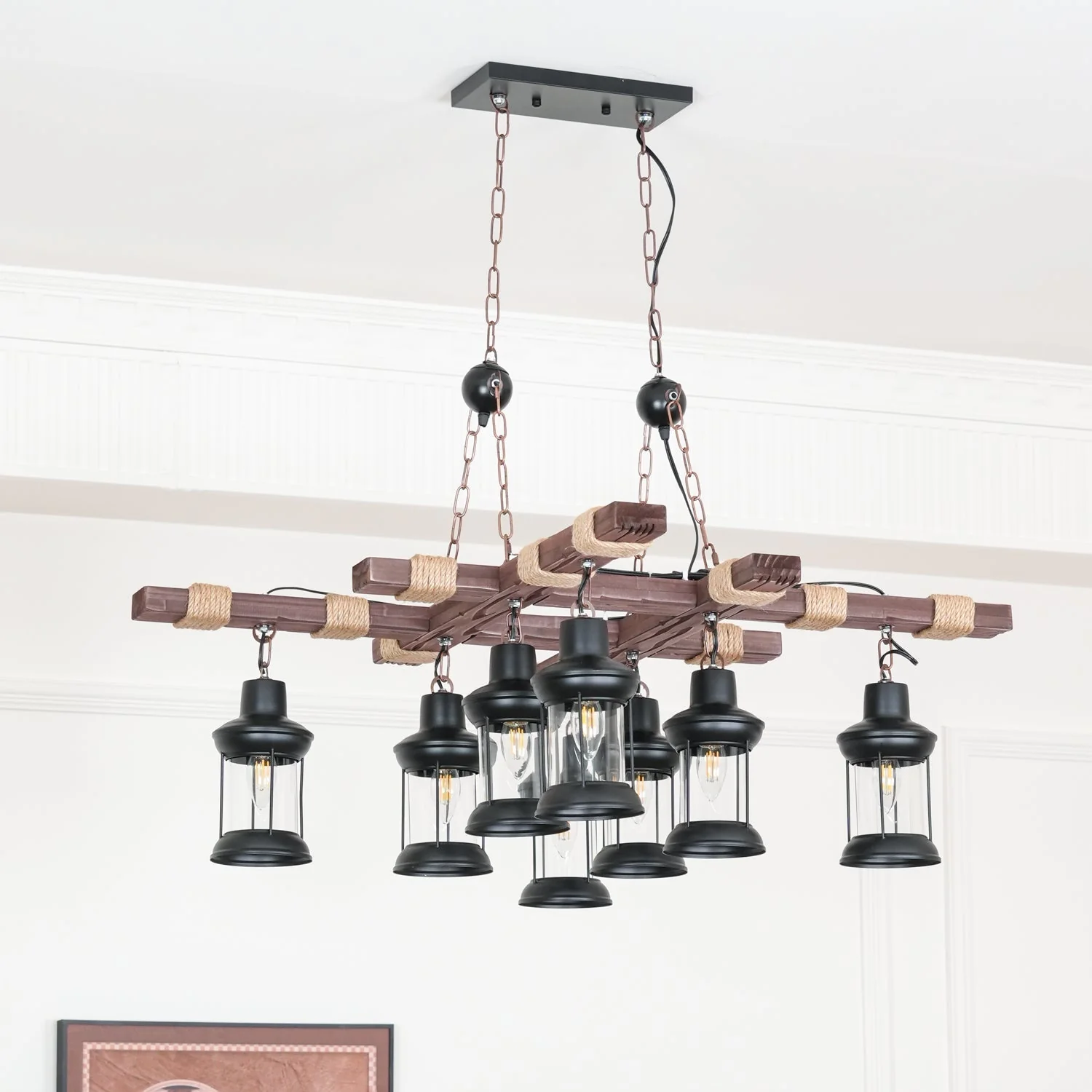Lustra Chandelier Vintage Wood Glass Retro - Image 22
