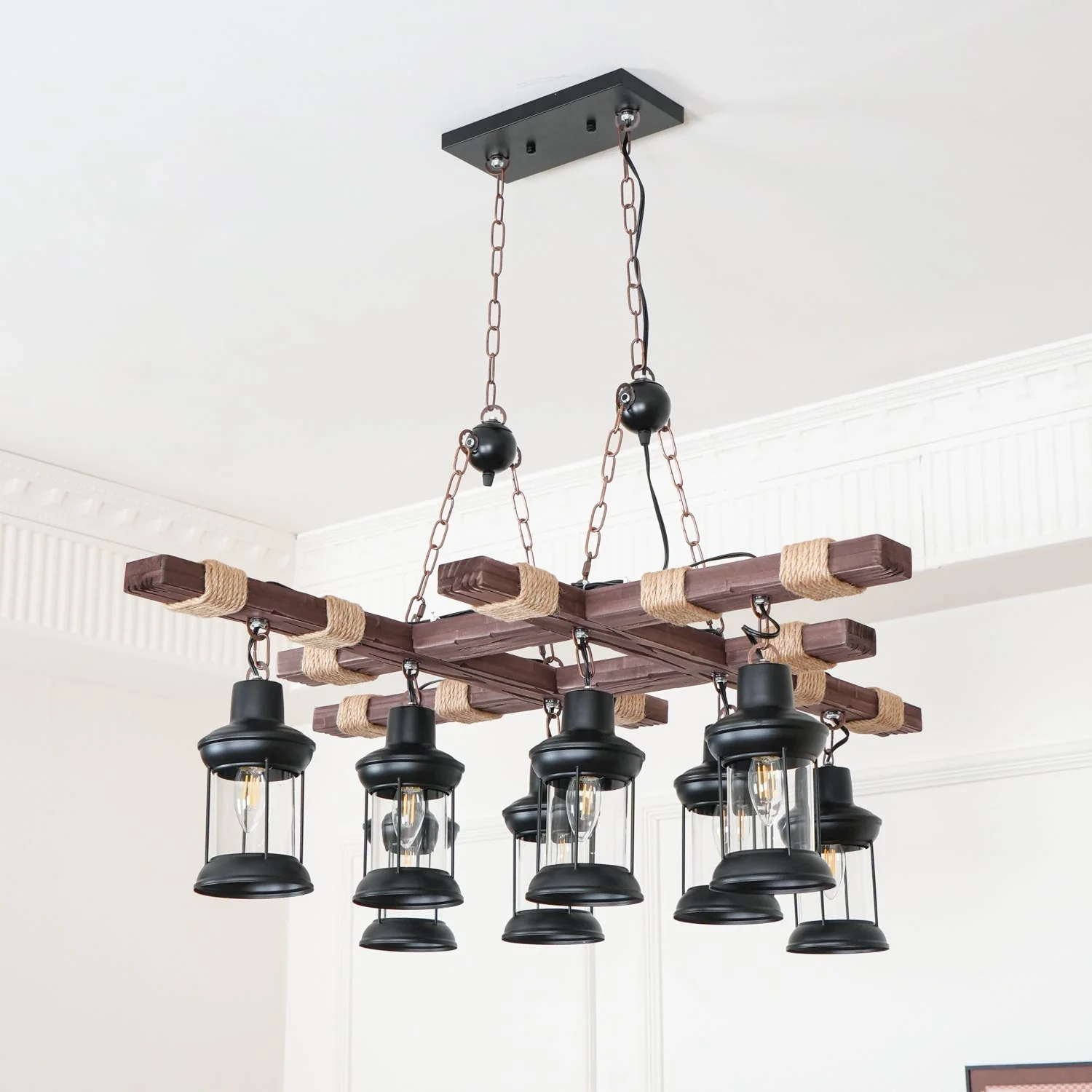 Lustra Chandelier Vintage Wood Glass Retro - Image 23