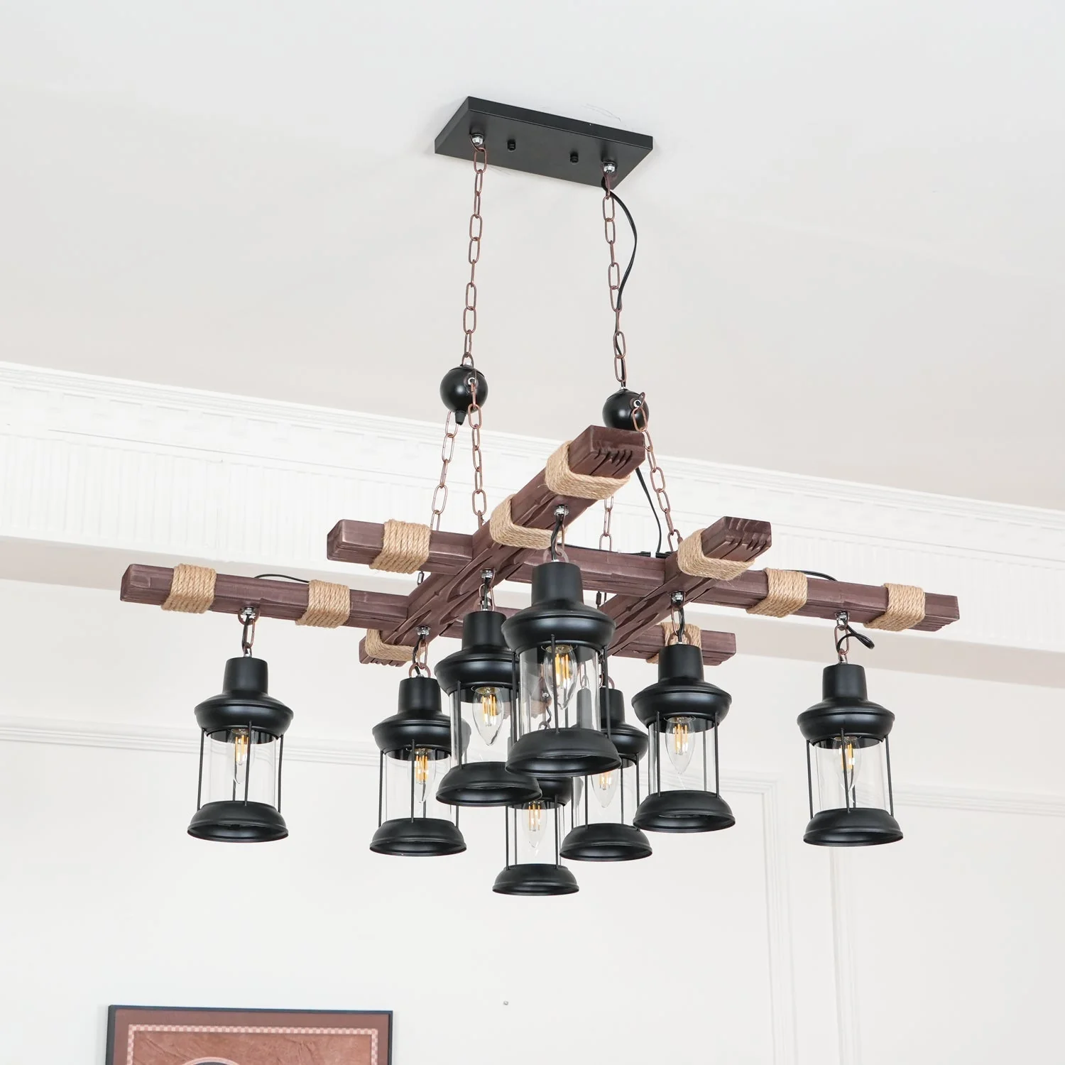 Lustra Chandelier Vintage Wood Glass Retro - Image 24