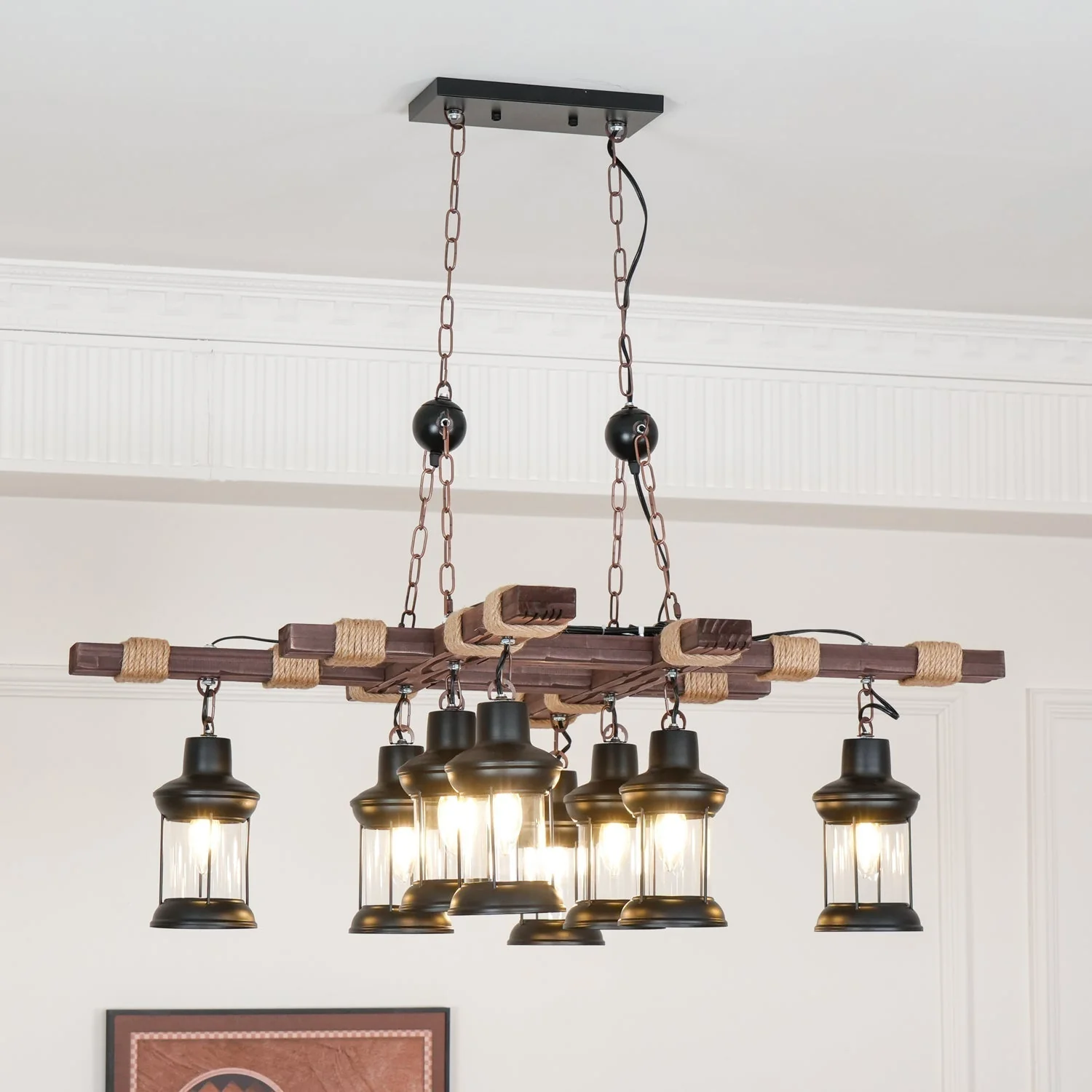 Lustra Chandelier Vintage Wood Glass Retro - Image 25