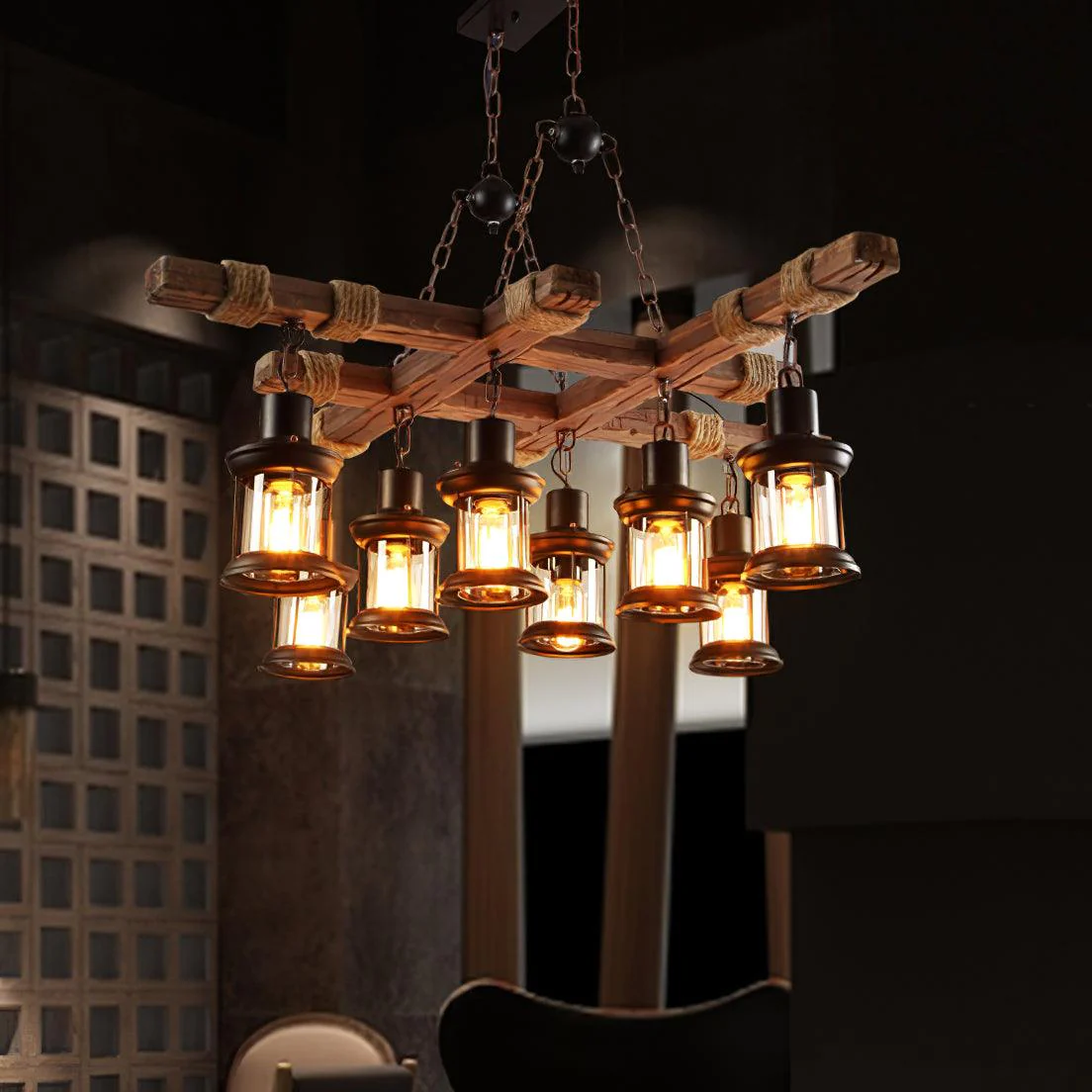 Lustra Chandelier Vintage Wood Glass Retro - Image 26