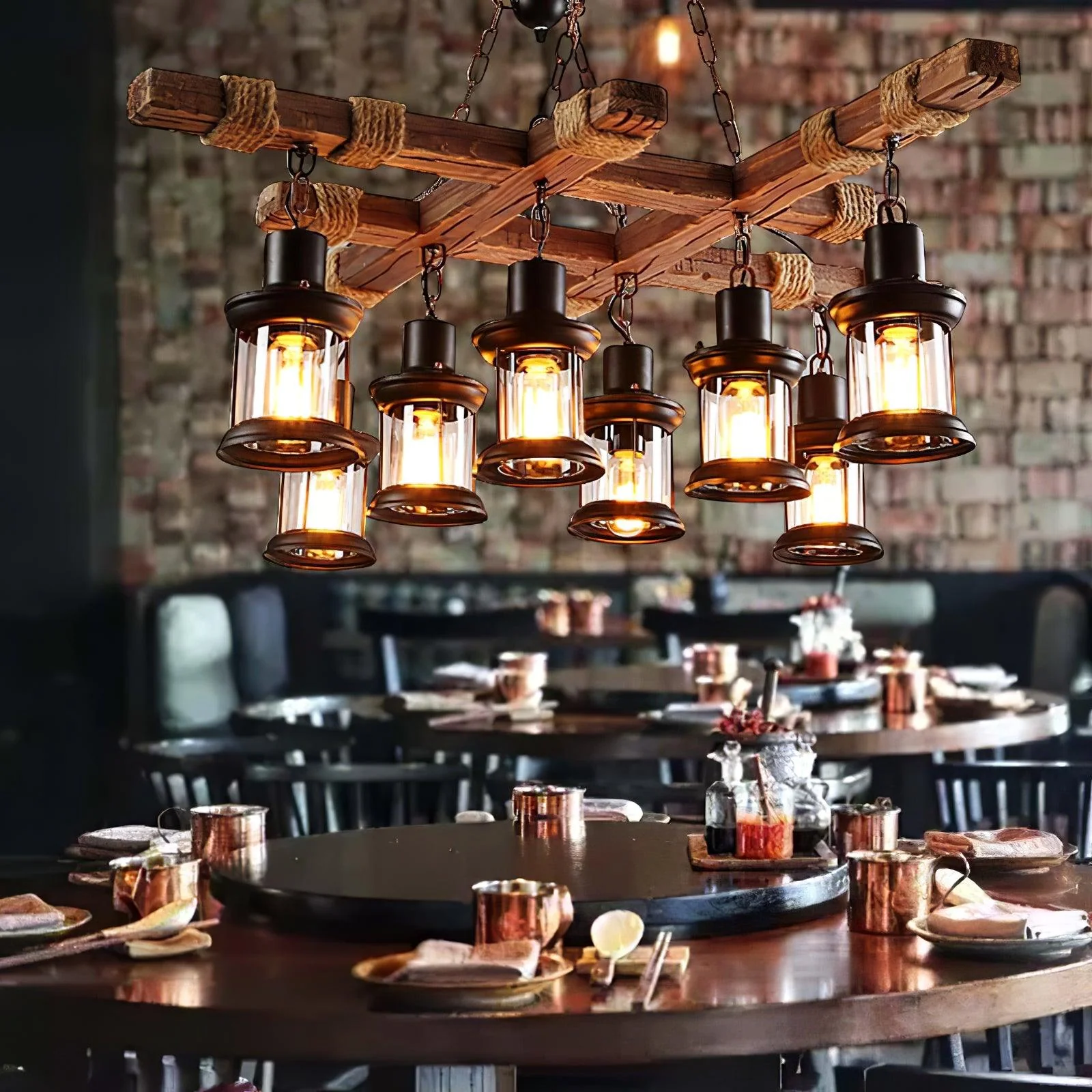 Lustra Chandelier Vintage Wood Glass Retro - Image 28