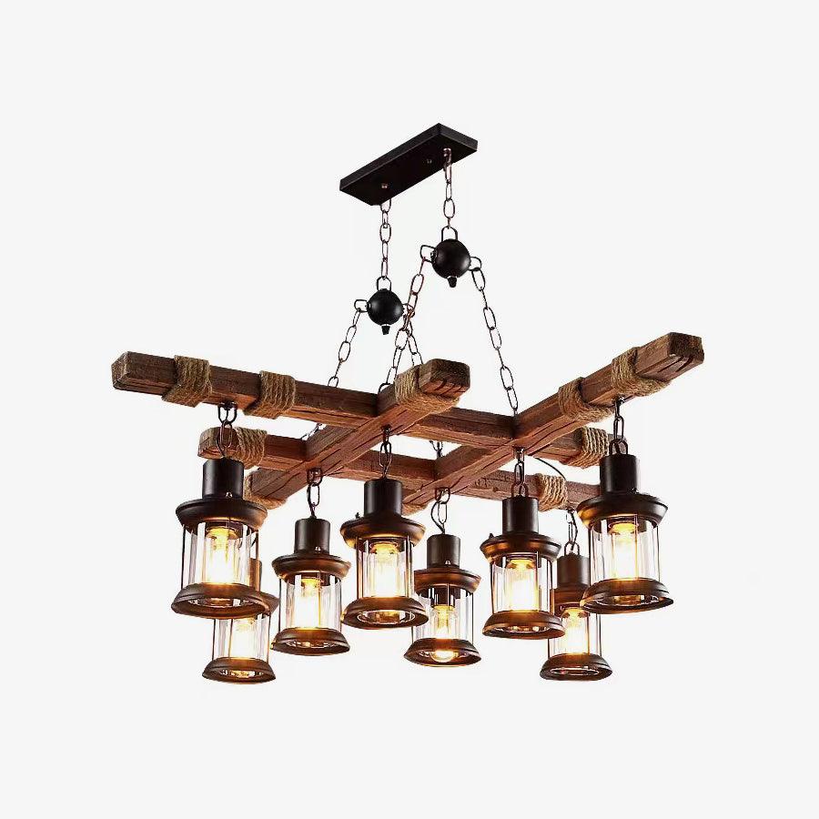 Lustra Chandelier Vintage Wood Glass Retro - Image 29