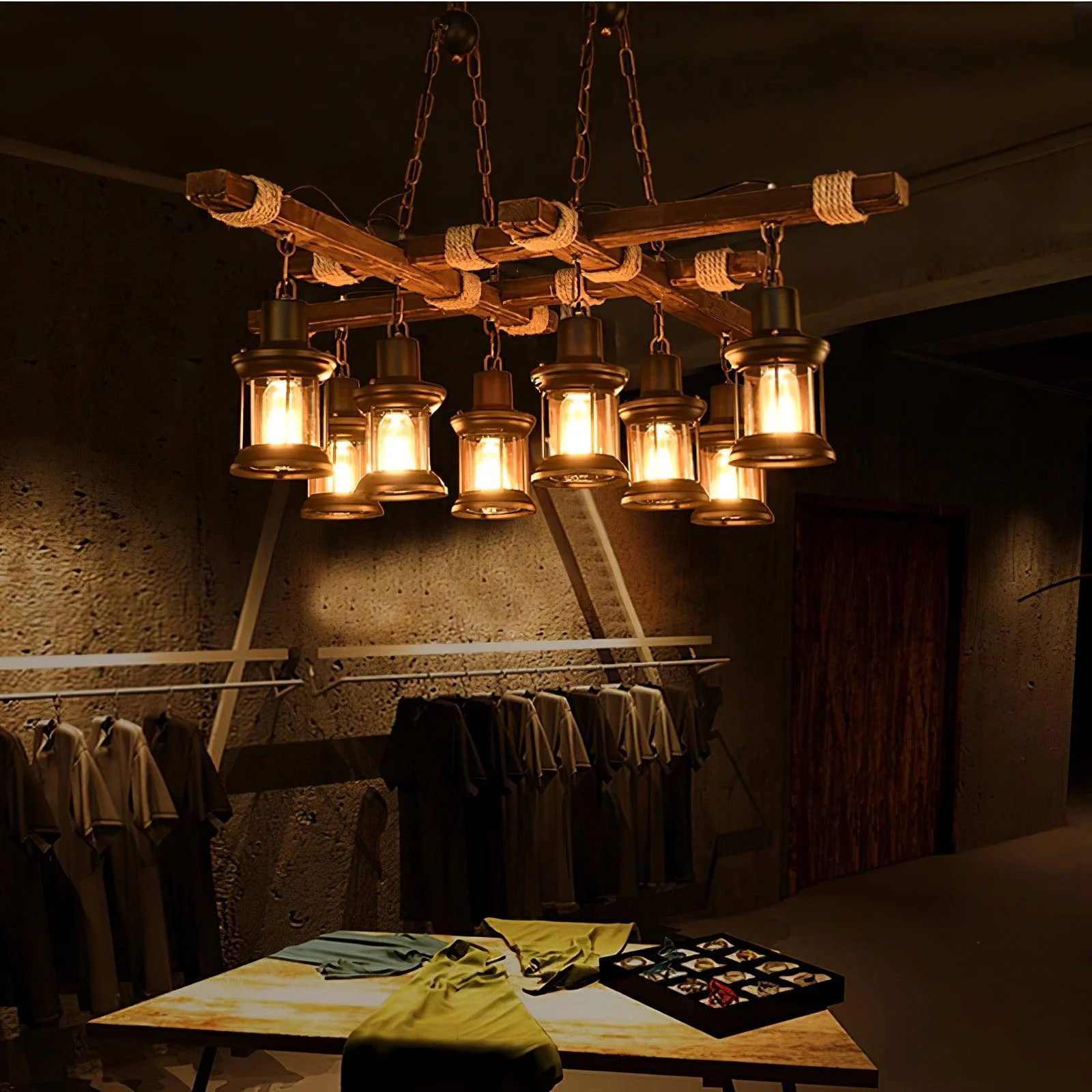 Lustra Chandelier Vintage Wood Glass Retro - Image 30