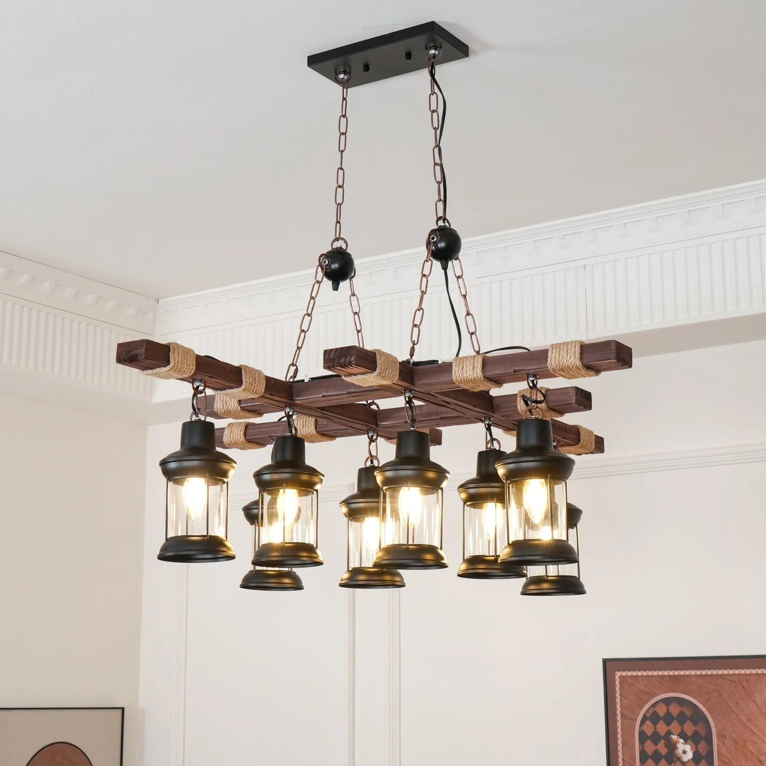 Lustra Chandelier Vintage Wood Glass Retro - Image 4
