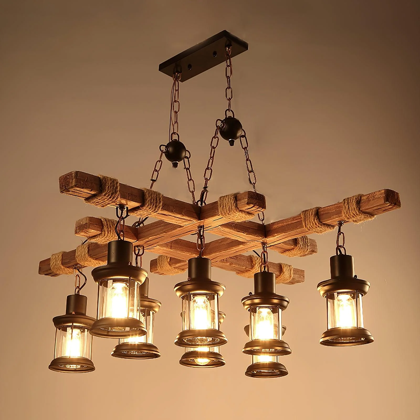 Lustra Chandelier Vintage Wood Glass Retro - Image 5