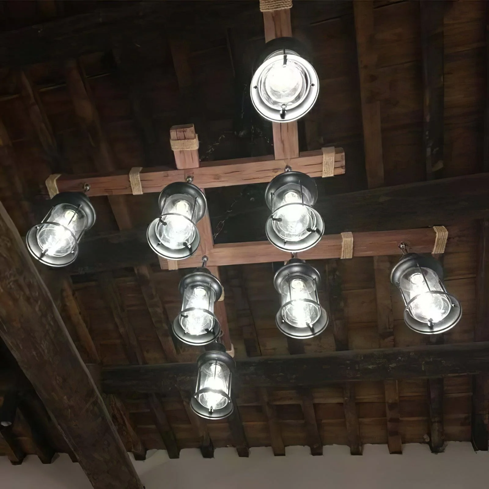 Lustra Chandelier Vintage Wood Glass Retro - Image 6