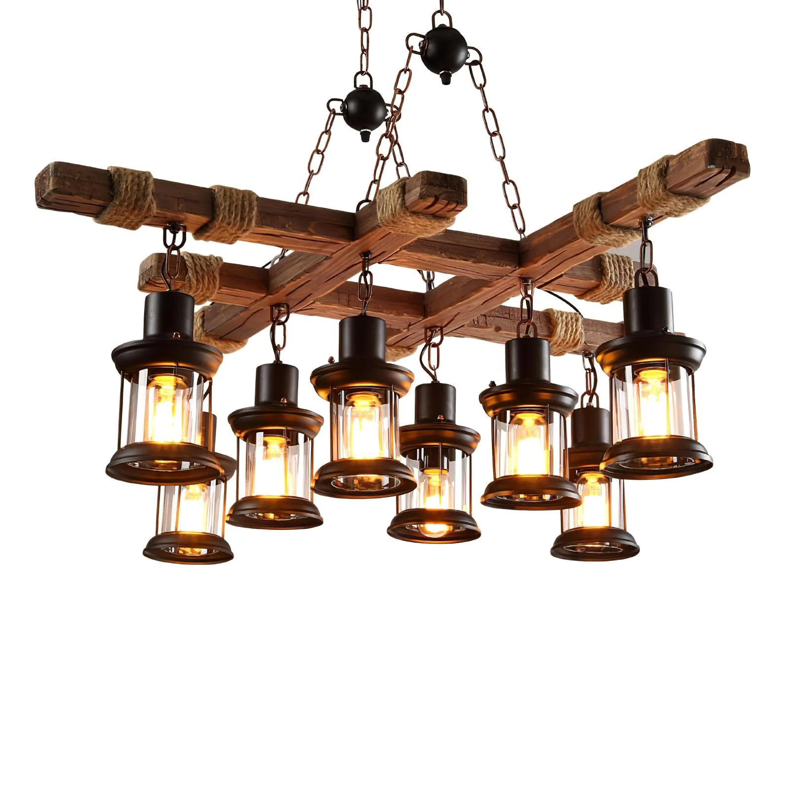 Lustra Chandelier Vintage Wood Glass Retro - Image 7