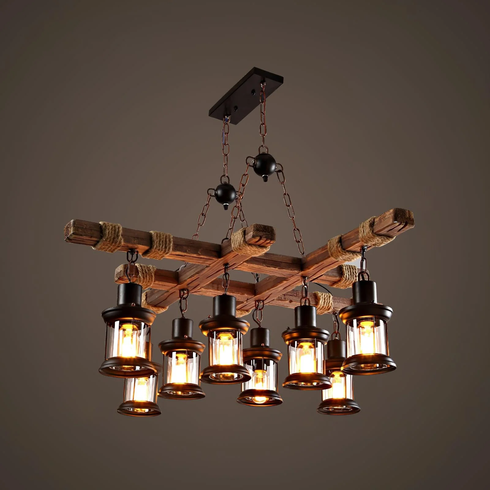 Lustra Chandelier Vintage Wood Glass Retro - Image 8