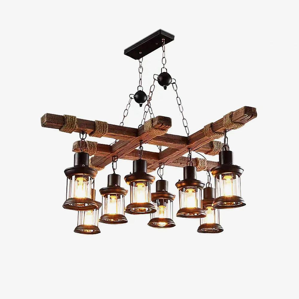 Lustra Chandelier Vintage Wood Glass Retro - Image 9