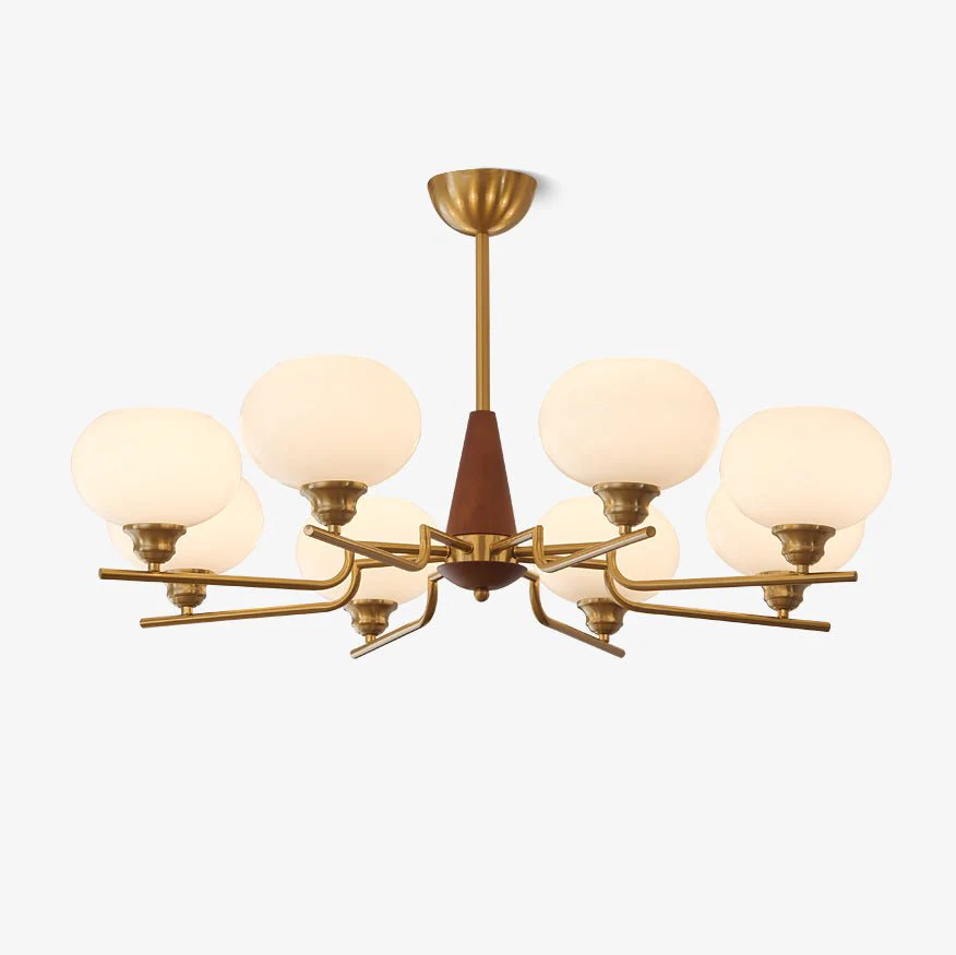Lustra Chandelier Walnut Frosted Glass Globes