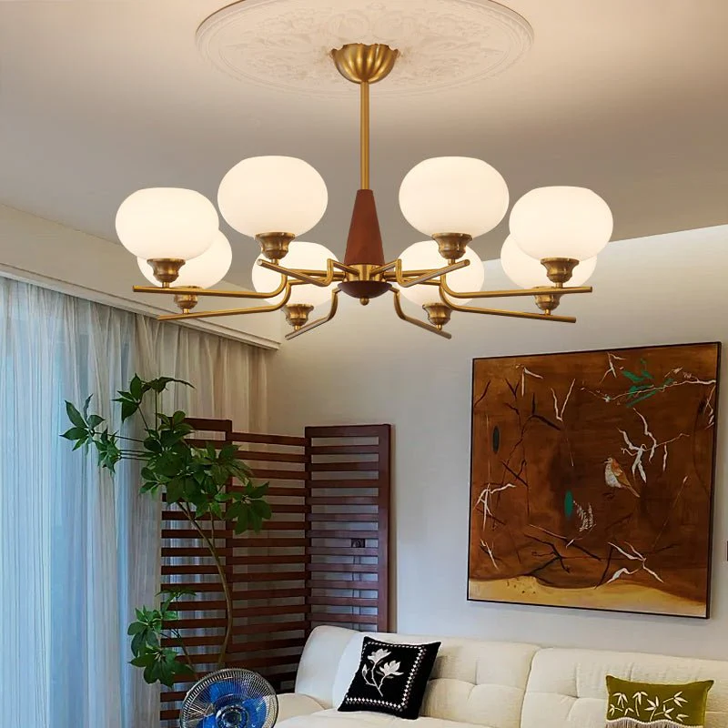 Lustra Chandelier Walnut Frosted Glass Globes - Image 11